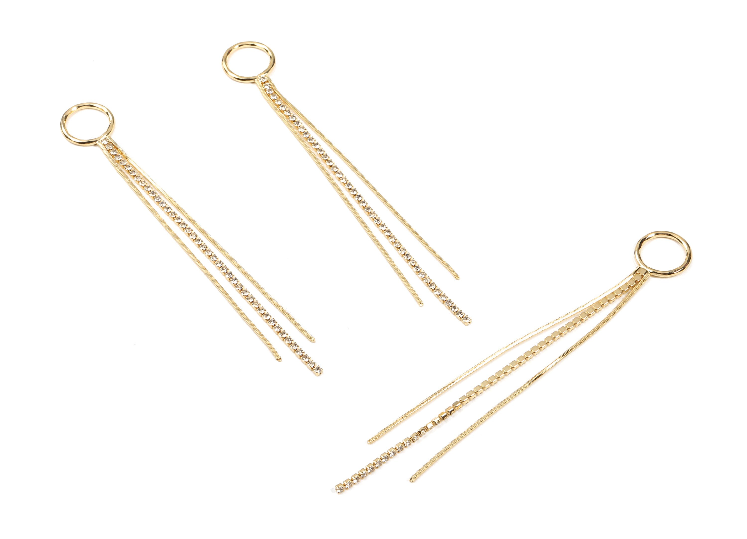 Brass Long Snake Chains Earring - Tassel Chain Earrings With Zircon - 18k Real Gold Plated Brass - 102x12.75x1.47mm - RGP2313 - DOMEDBAZAAR