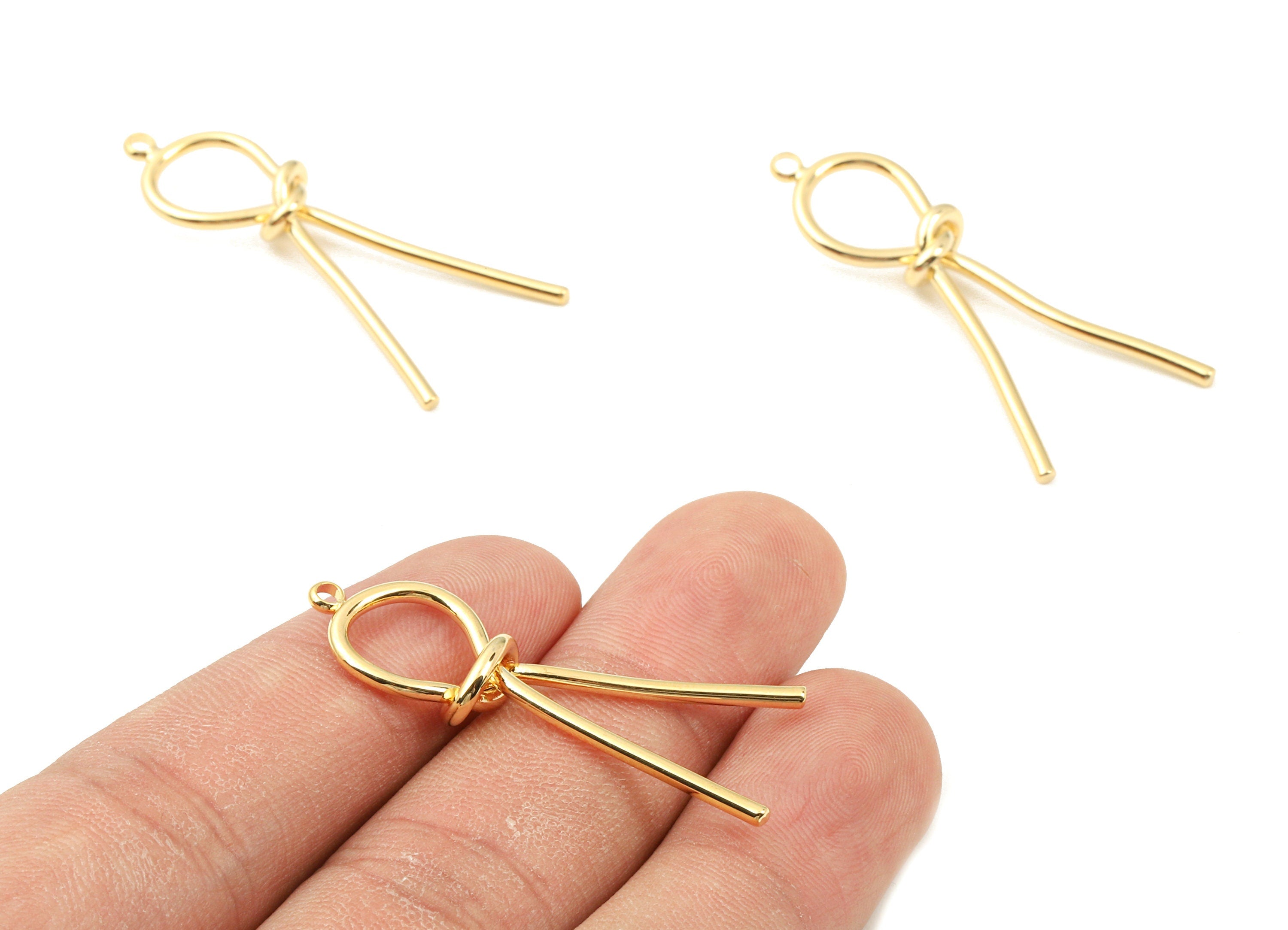 Brass Wire Knot Earring Charms - Brass Wire Knot Charms and Pendant - 18K Real Gold Plated Brass - 42.62x18.65x5.93mm - RGP2319 - DOMEDBAZAAR