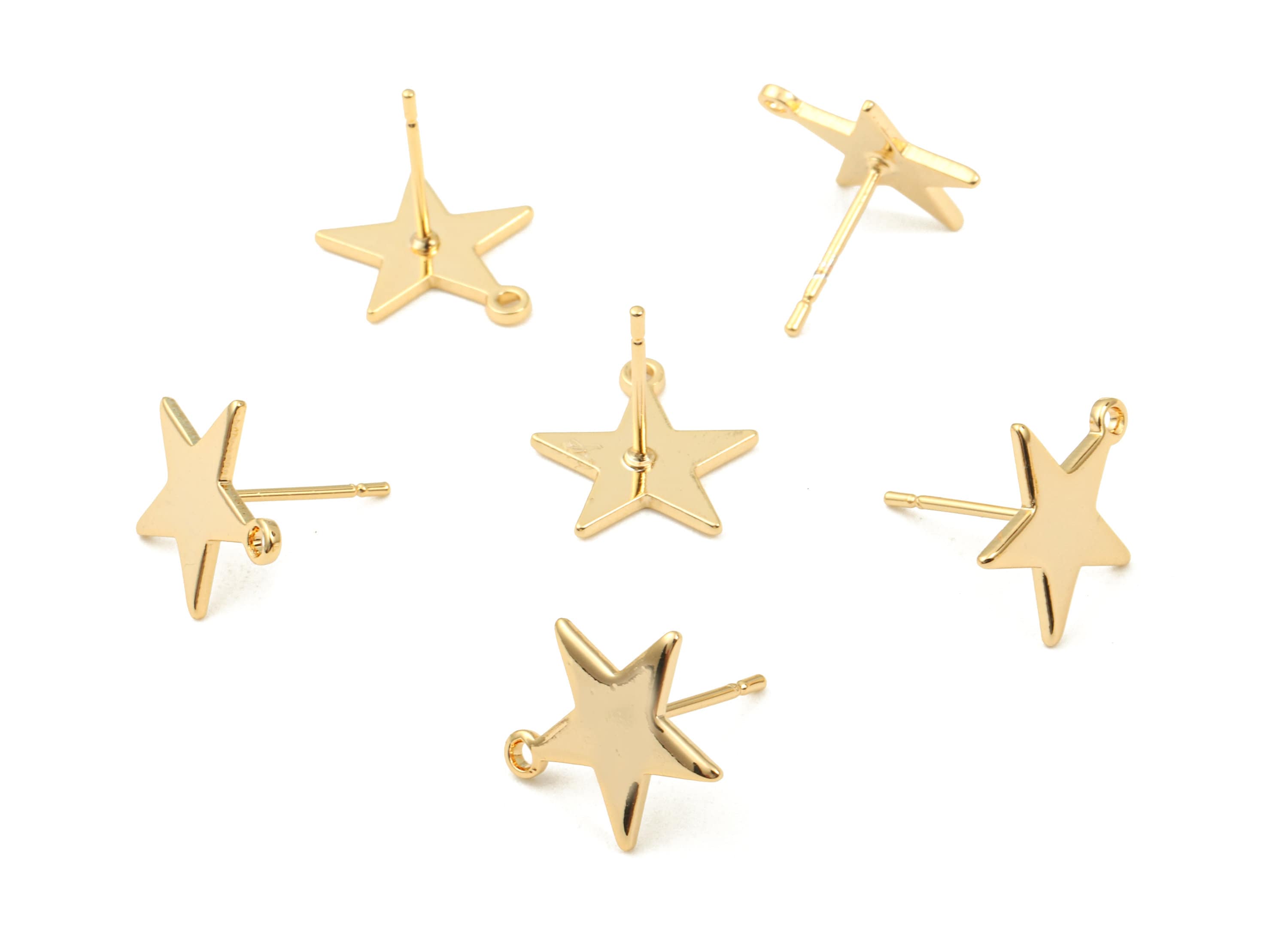 Brass Star Earing Stud White Loop - Brass Star Earring Post  - 18K Real Gold Plated Brass - Jewelry Supplies - 13.83x12.7x1.04mm - RGP2324 - DOMEDBAZAAR