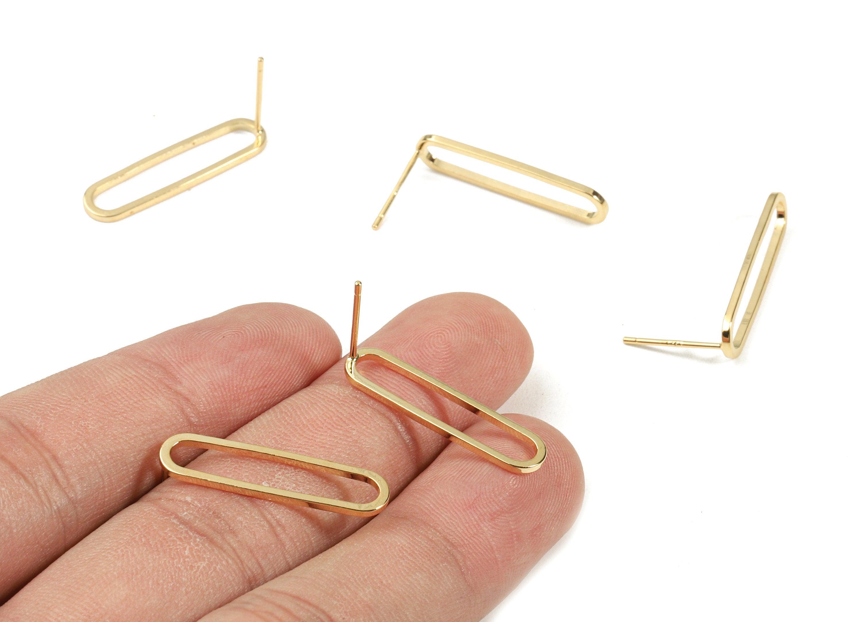Brass Oval Earing Stud - Brass Oval Earring Post - 18K Real Gold Plated Brass - Jewelry Supplies - 25.15x6.41x1.16mm - RGP2340 - DOMEDBAZAAR