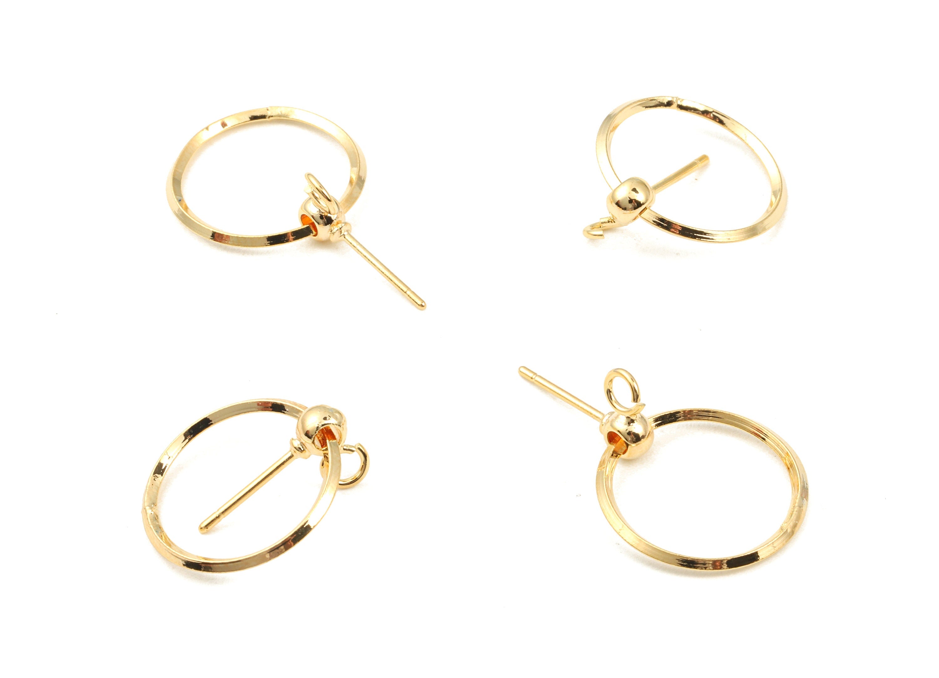 Brass Hoop Earing Post White Loop - Brass Hoop Earring Stud - 18K Real Gold Plated Brass - Jewelry Supplies - 17.56x16.52x7.65mm - RGP2325 - DOMEDBAZAAR