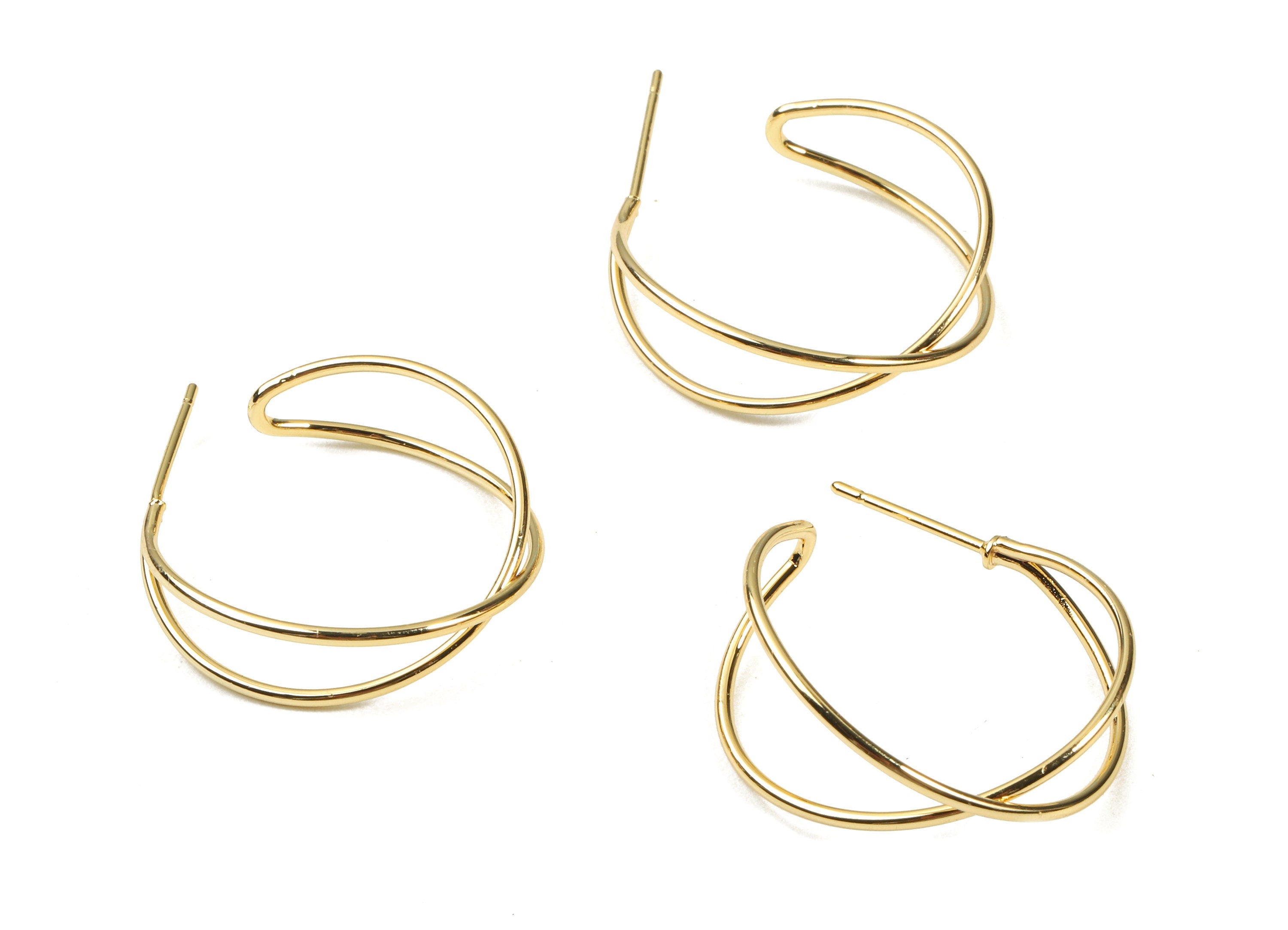 Brass C Wire Earring Stud - Brass C White Earring Post - 18K Real Gold Plated Brass - Jewelry Supplies - 21.94x6.59x1.18mm - RGP2326 - DOMEDBAZAAR