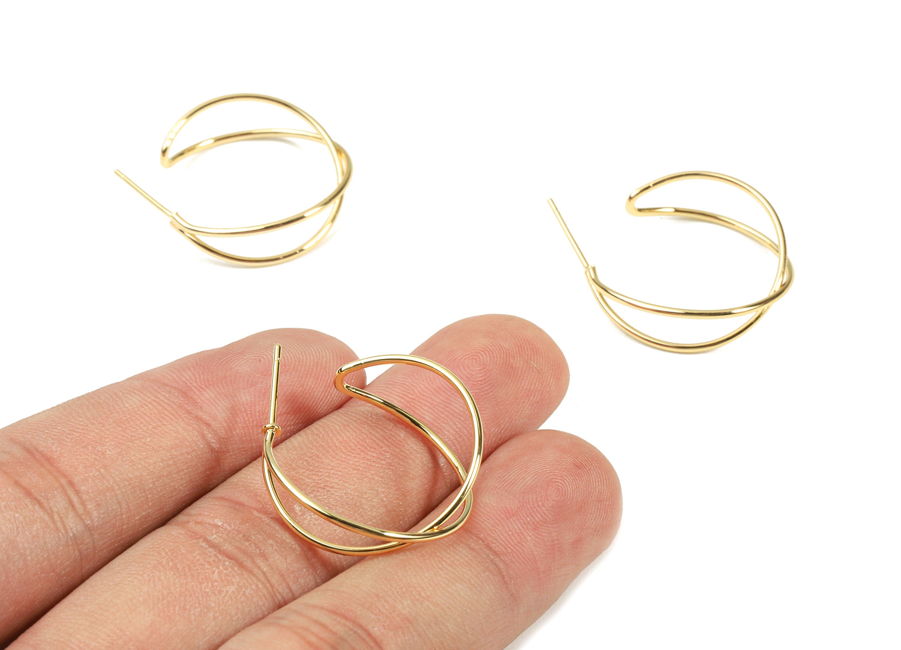 Brass C Wire Earring Stud - Brass C White Earring Post - 18K Real Gold Plated Brass - Jewelry Supplies - 21.94x6.59x1.18mm - RGP2326 - DOMEDBAZAAR