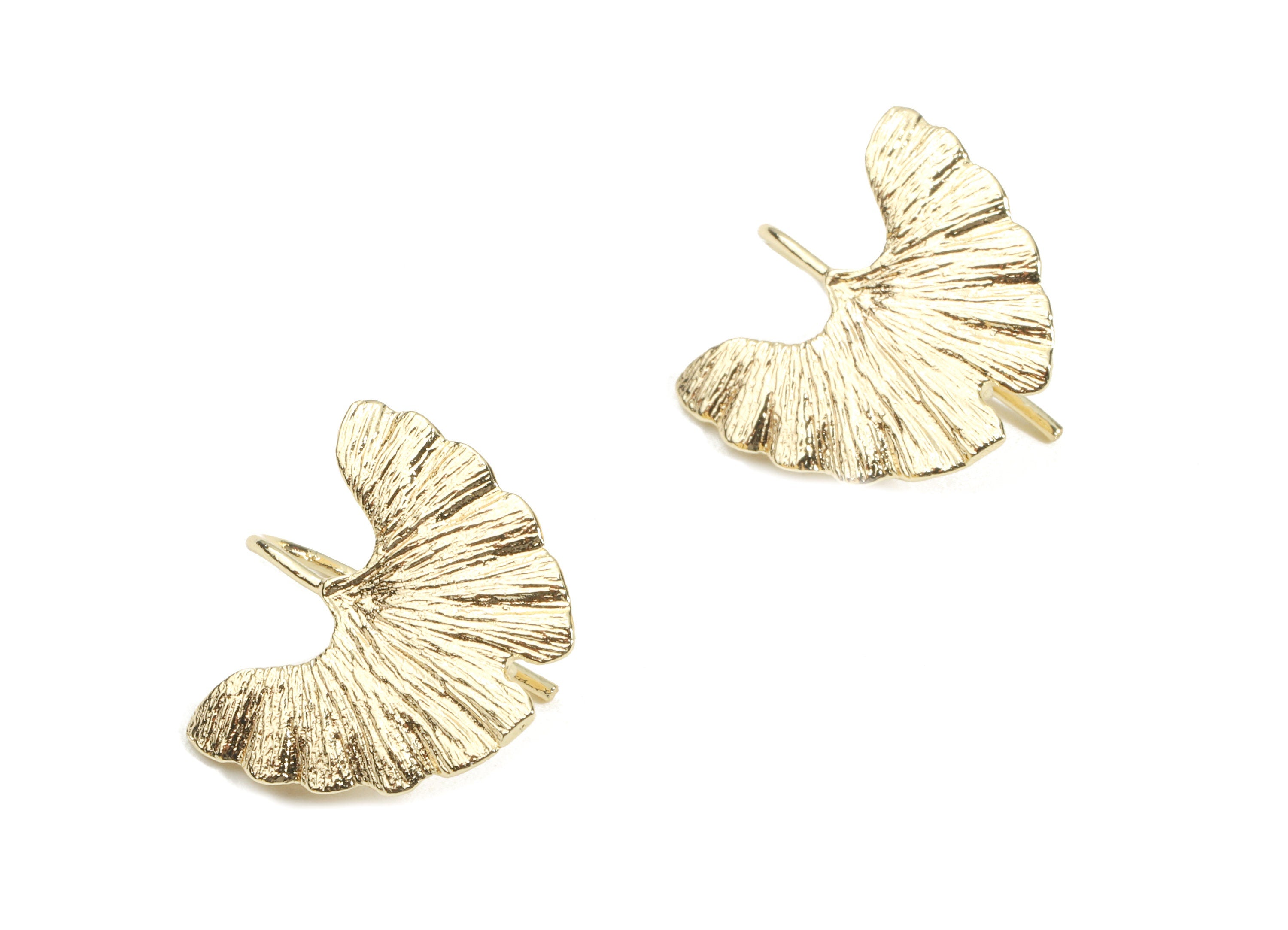 Brass Leaf Earing Hoop With Loop - Brass Leaf Earring Wire - 18K Real Gold Plated Brass - Jewelry Supplies - 21.94x17.77x1.16mm - RGP2347 - DOMEDBAZAAR