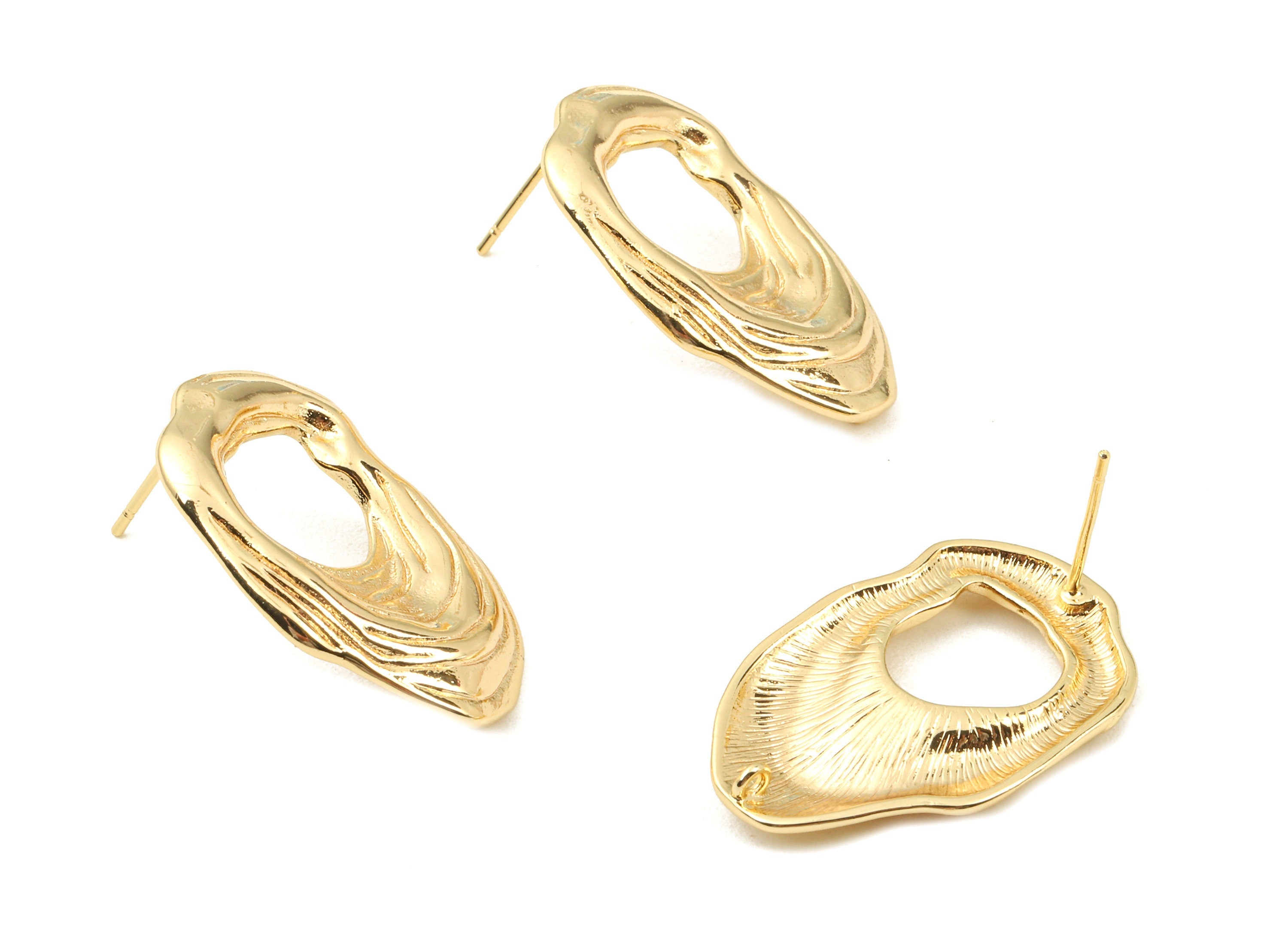 Brass Oval Earing Stud White Loop - Brass Oval Earring Post - 18K Real Gold Plated Brass - Jewelry Supplies - 26.79x17.79x2.63mm - RGP2336 - DOMEDBAZAAR