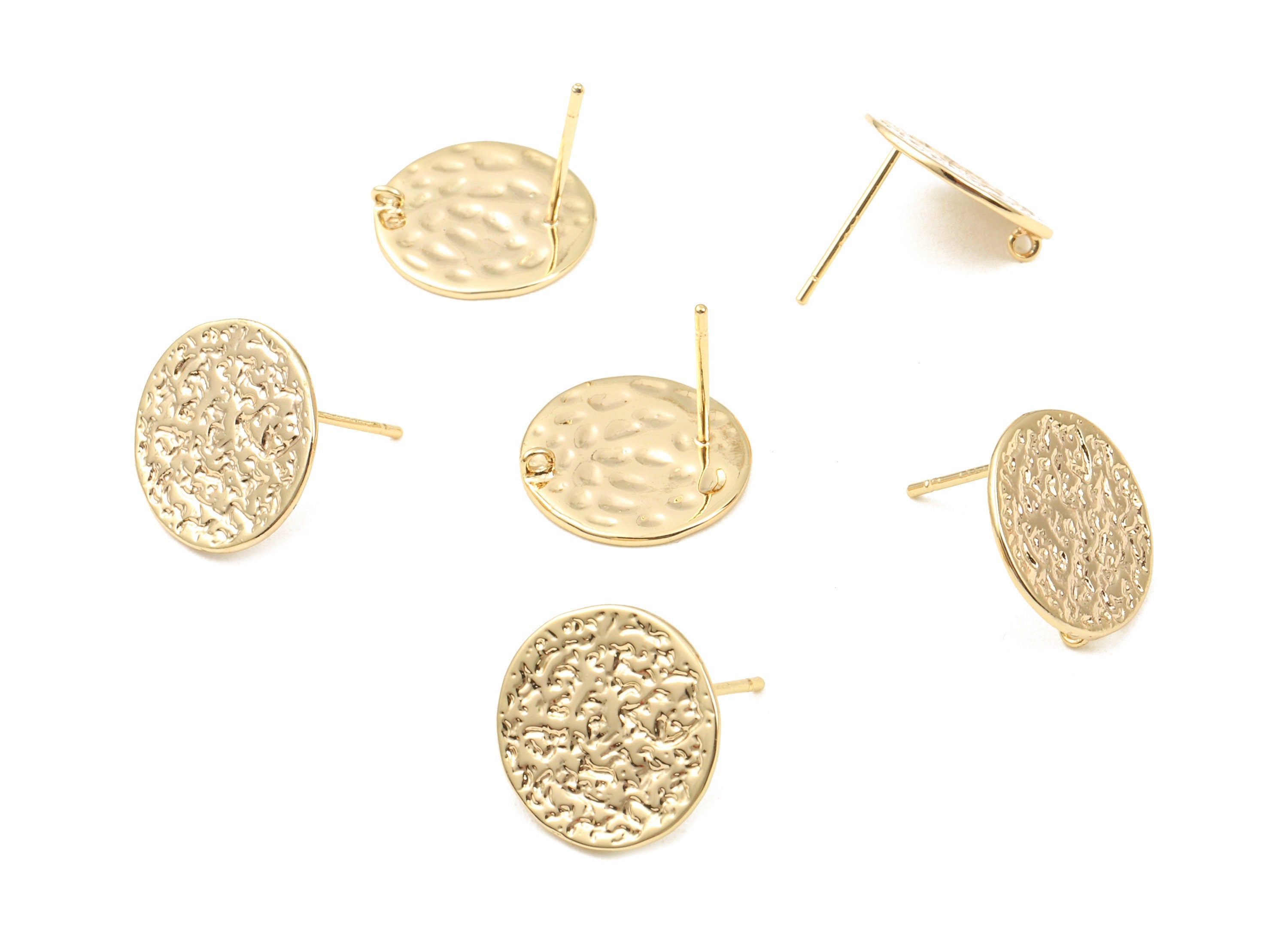 Brass Round Earing Stud White Loop - Brass Round Earring Post - 18K Real Gold Plated Brass - Jewelry Supplies - 14.26x14.26x0.9mm - RGP2346 - DOMEDBAZAAR