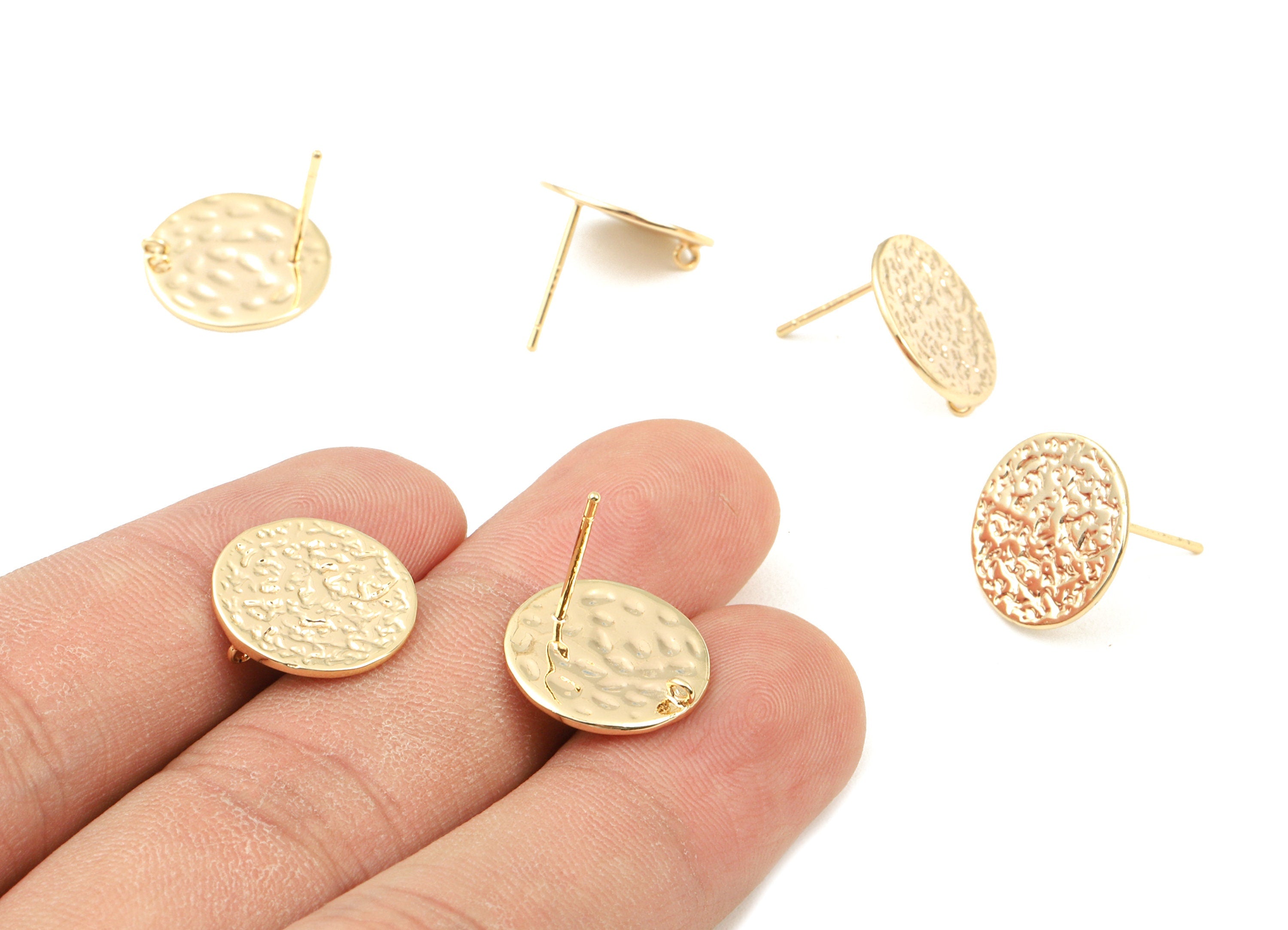 Brass Round Earing Stud White Loop - Brass Round Earring Post - 18K Real Gold Plated Brass - Jewelry Supplies - 14.26x14.26x0.9mm - RGP2346 - DOMEDBAZAAR