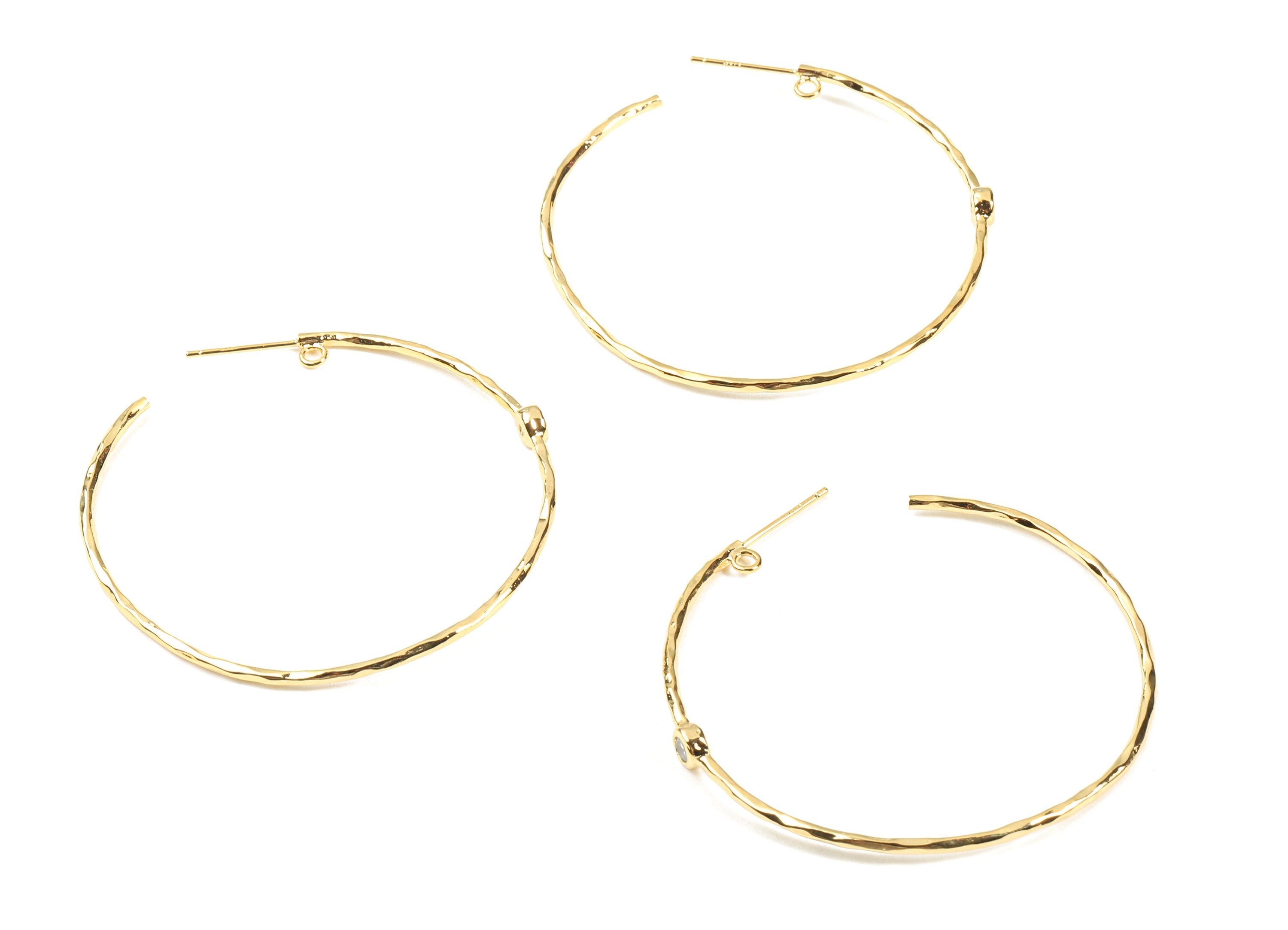 Brass Hoop Earring Stud With Zircon - Brass C Earring Post With Loop - 18K Real Gold Plated Brass - 48.64x4.36x2.61mm - RGP2312 - DOMEDBAZAAR