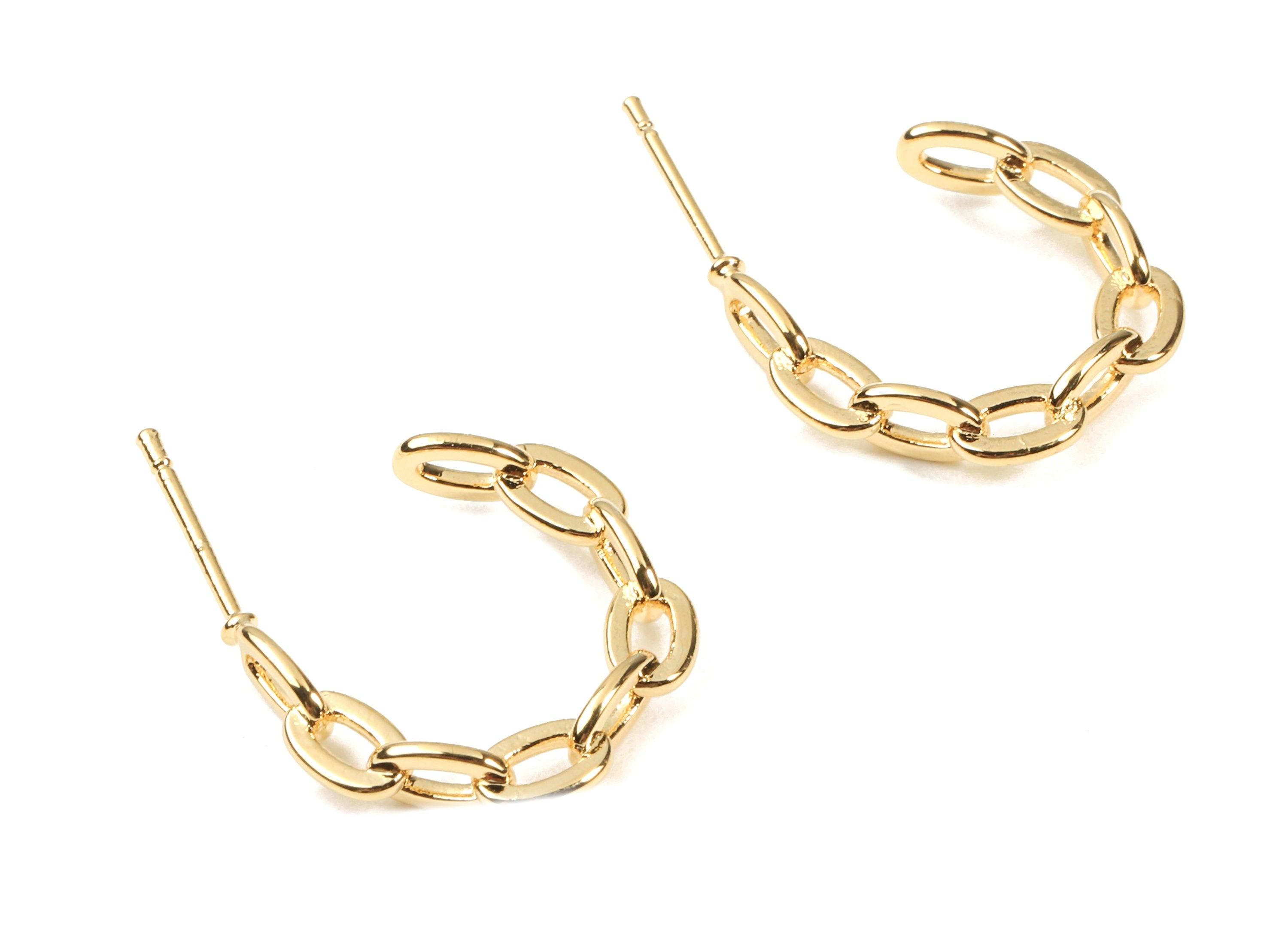 Brass Cable Chain C Earring Stud - Brass C Earring Post  - 18K Real Gold Plated Brass - Jewelry Supplies - 22.01x4.07x1.22mm - RGP2308 - DOMEDBAZAAR