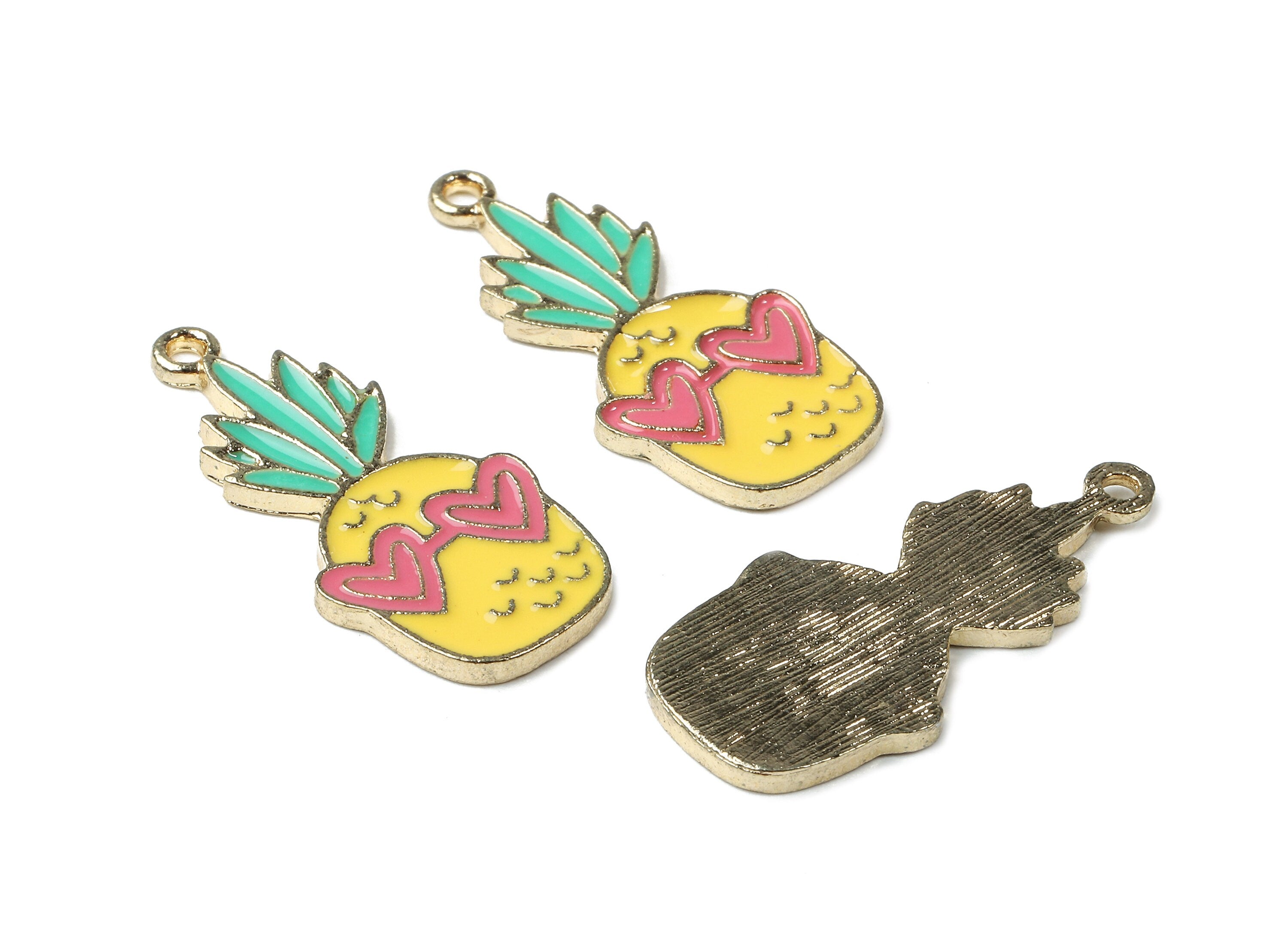 Alloy Pineapple Charms - Zinc Alloy Pineapple Earrings - Enamel Pendant - Gold Tone Plated - Jewelry Supplies - 28.86x13.54x1.72mm - ZZ1448 - DOMEDBAZAAR