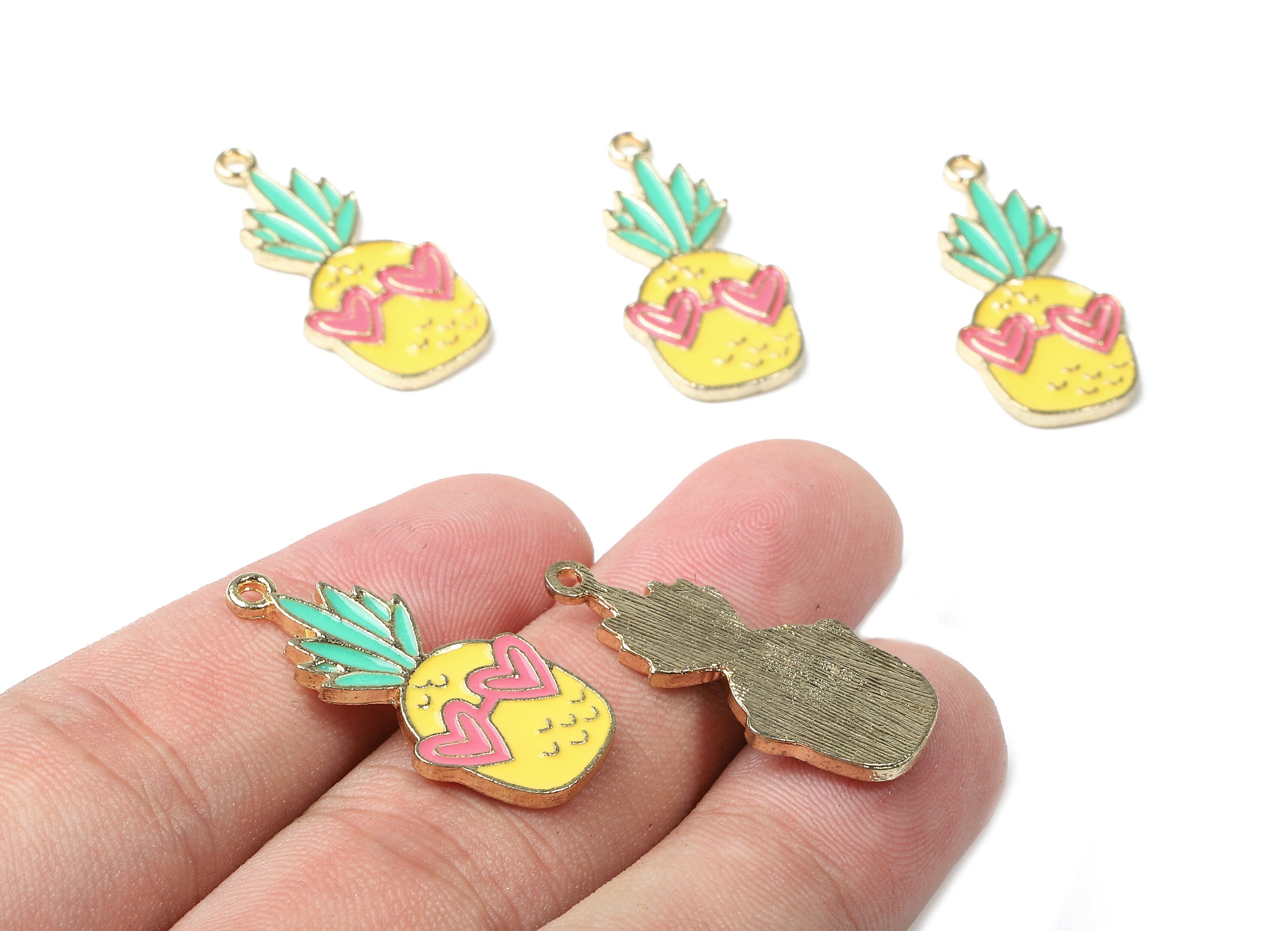 Alloy Pineapple Charms - Zinc Alloy Pineapple Earrings - Enamel Pendant - Gold Tone Plated - Jewelry Supplies - 28.86x13.54x1.72mm - ZZ1448 - DOMEDBAZAAR
