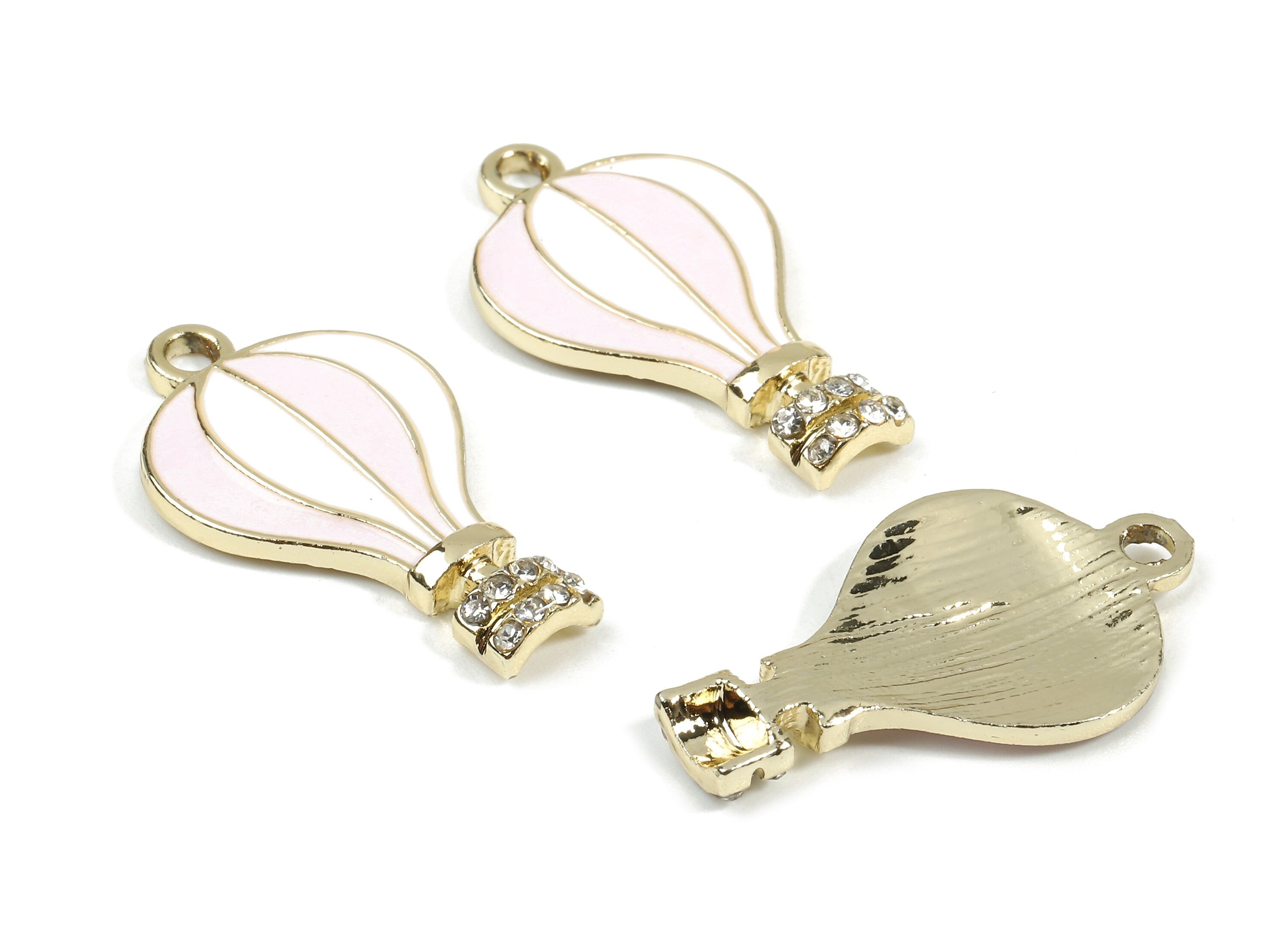 Alloy Hot Air Balloon Charms - Zinc Alloy Hot Air Balloon Enamel Pendant Earing - Gold Tone Plated - 27.08x15.37x3.32mm - ZZ1578 - DOMEDBAZAAR