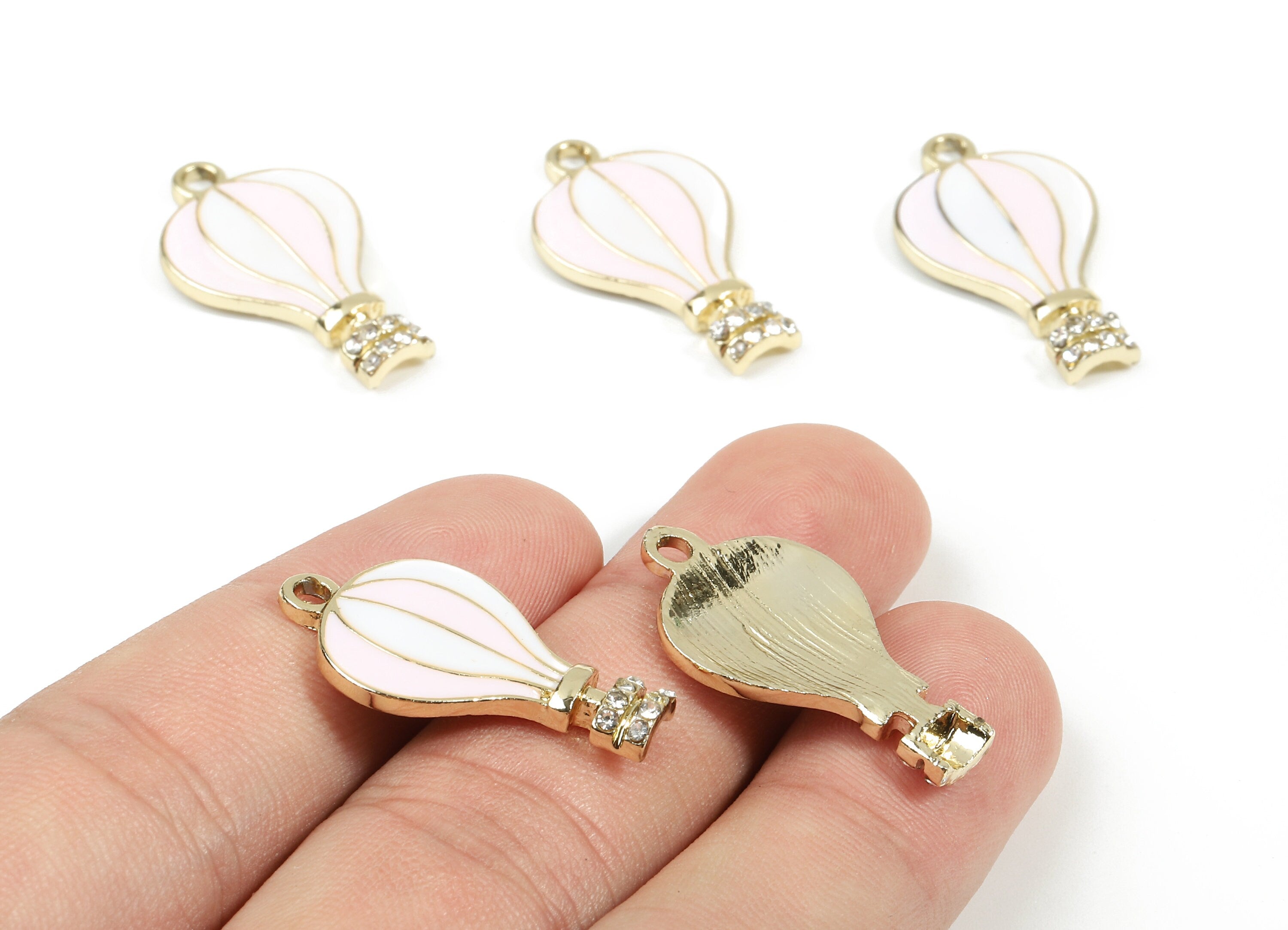 Alloy Hot Air Balloon Charms - Zinc Alloy Hot Air Balloon Enamel Pendant Earing - Gold Tone Plated - 27.08x15.37x3.32mm - ZZ1578 - DOMEDBAZAAR
