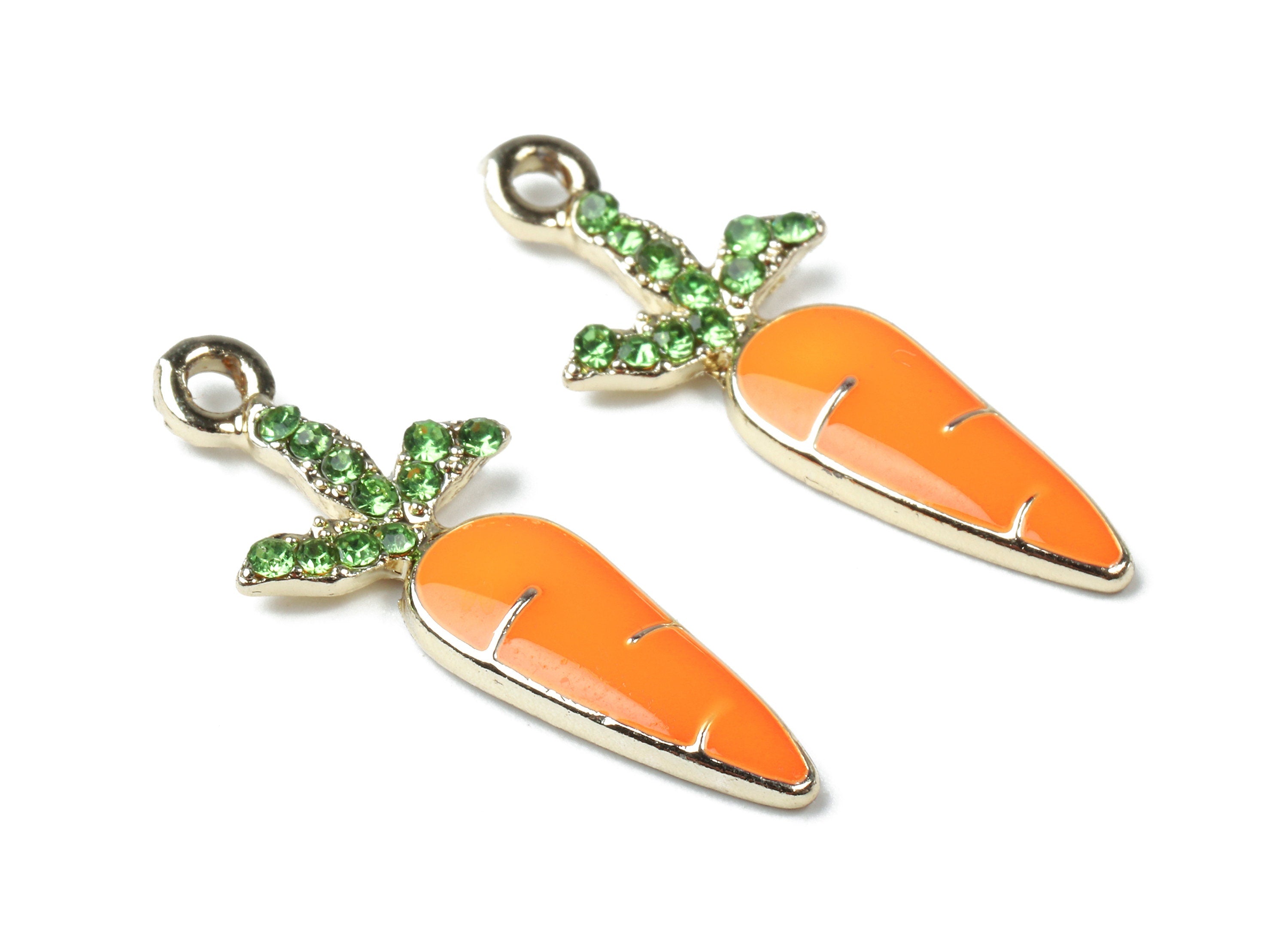 Alloy Carrot Charms - Zinc Alloy Carrot Earrings - Enamel Pendant with Glass Beads - Gold Tone Plated - 30.18x12.21x2.54mm - ZZ1557 - DOMEDBAZAAR