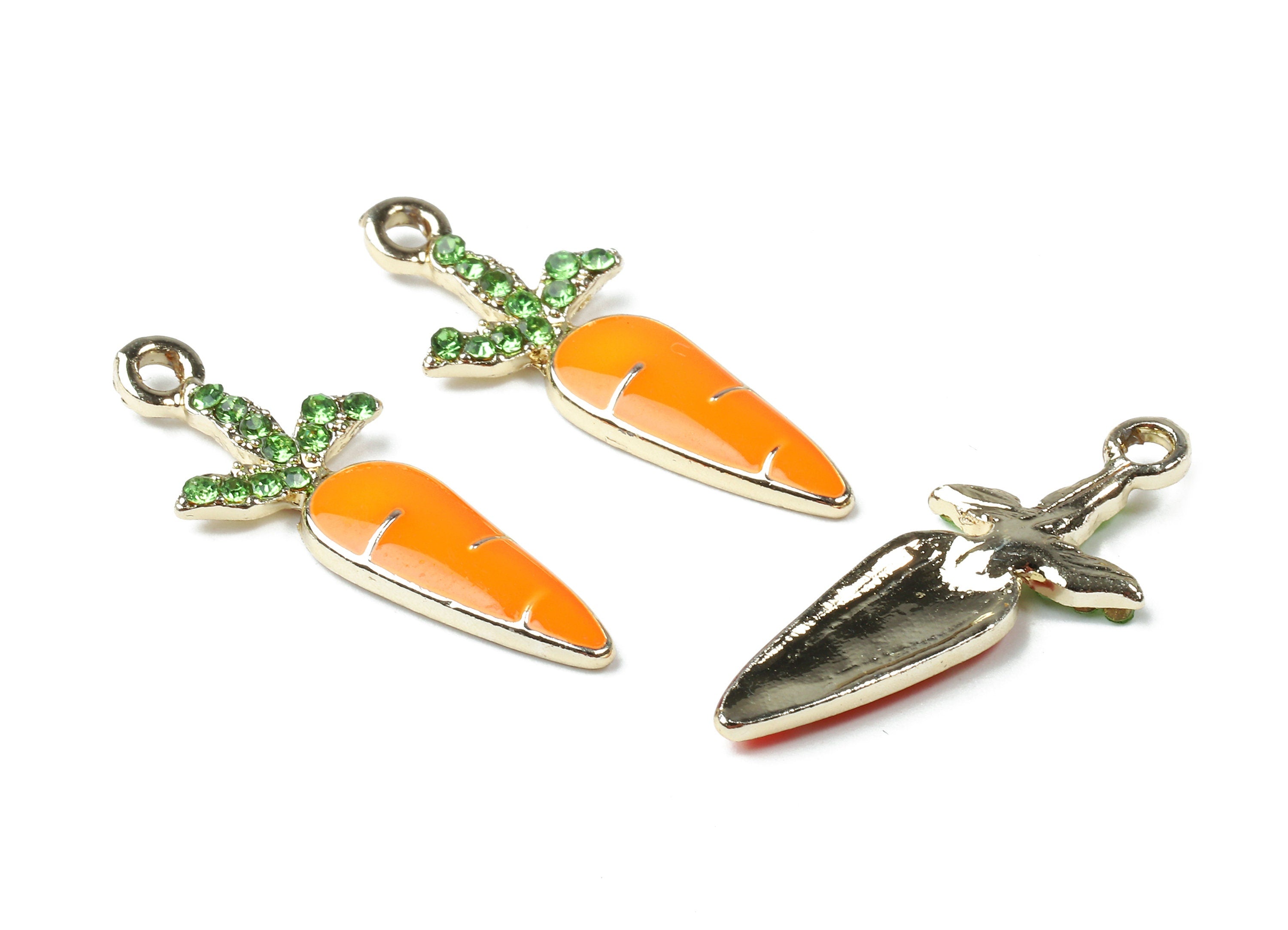 Alloy Carrot Charms - Zinc Alloy Carrot Earrings - Enamel Pendant with Glass Beads - Gold Tone Plated - 30.18x12.21x2.54mm - ZZ1557 - DOMEDBAZAAR