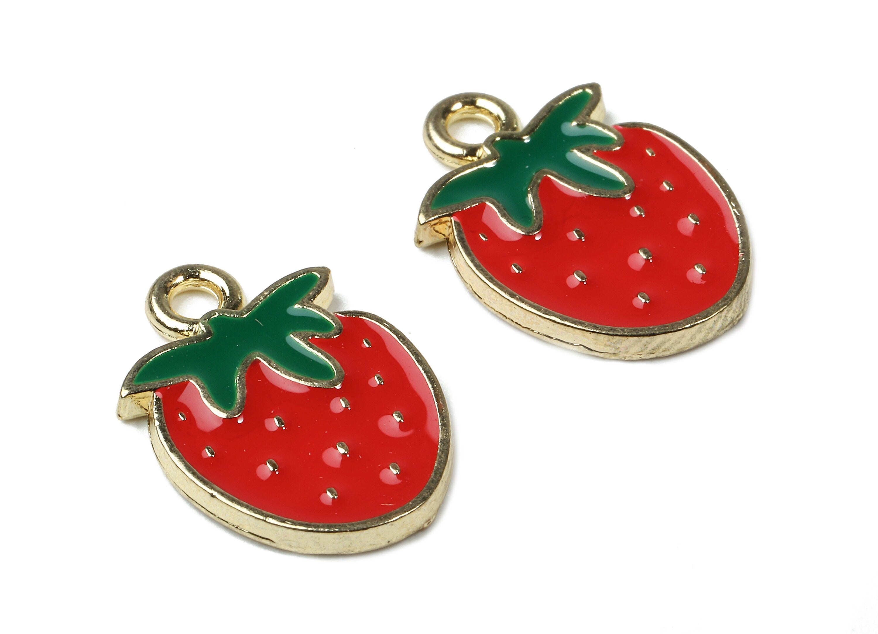 Alloy Strawberry Charms - Zinc Alloy Strawberry Earring - Bracelet Pendant - Enamel Pendant - Gold Tone Plated - 16.71x11.52x1.61mm - ZZ1464 - DOMEDBAZAAR