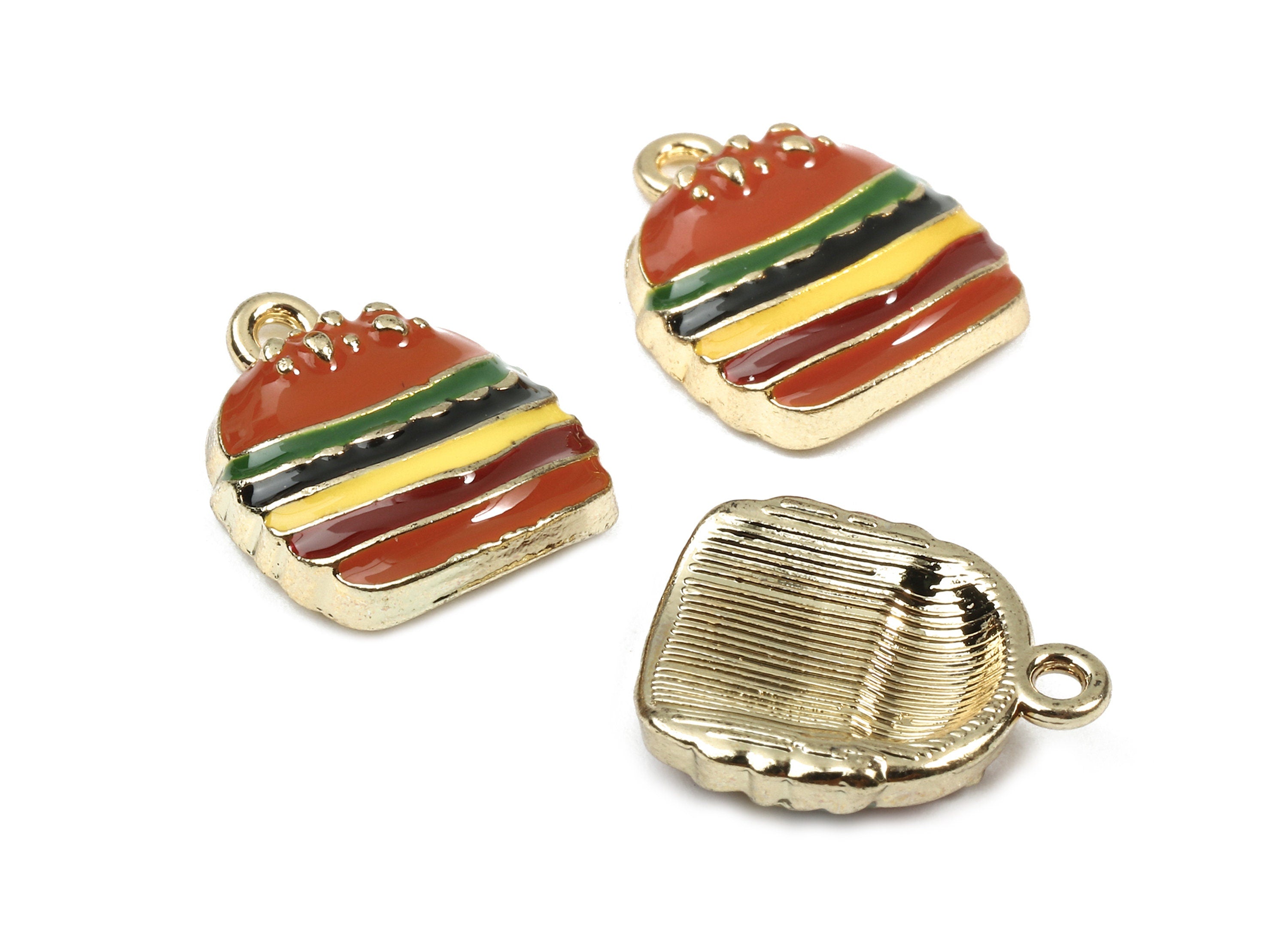 Alloy Hamburger Charms - Zinc Alloy Hamburger Earrings and Pendant - Enamel Pendant - Gold Tone Plated - 16.3x13.12x4.36mm - ZZ1449 - DOMEDBAZAAR