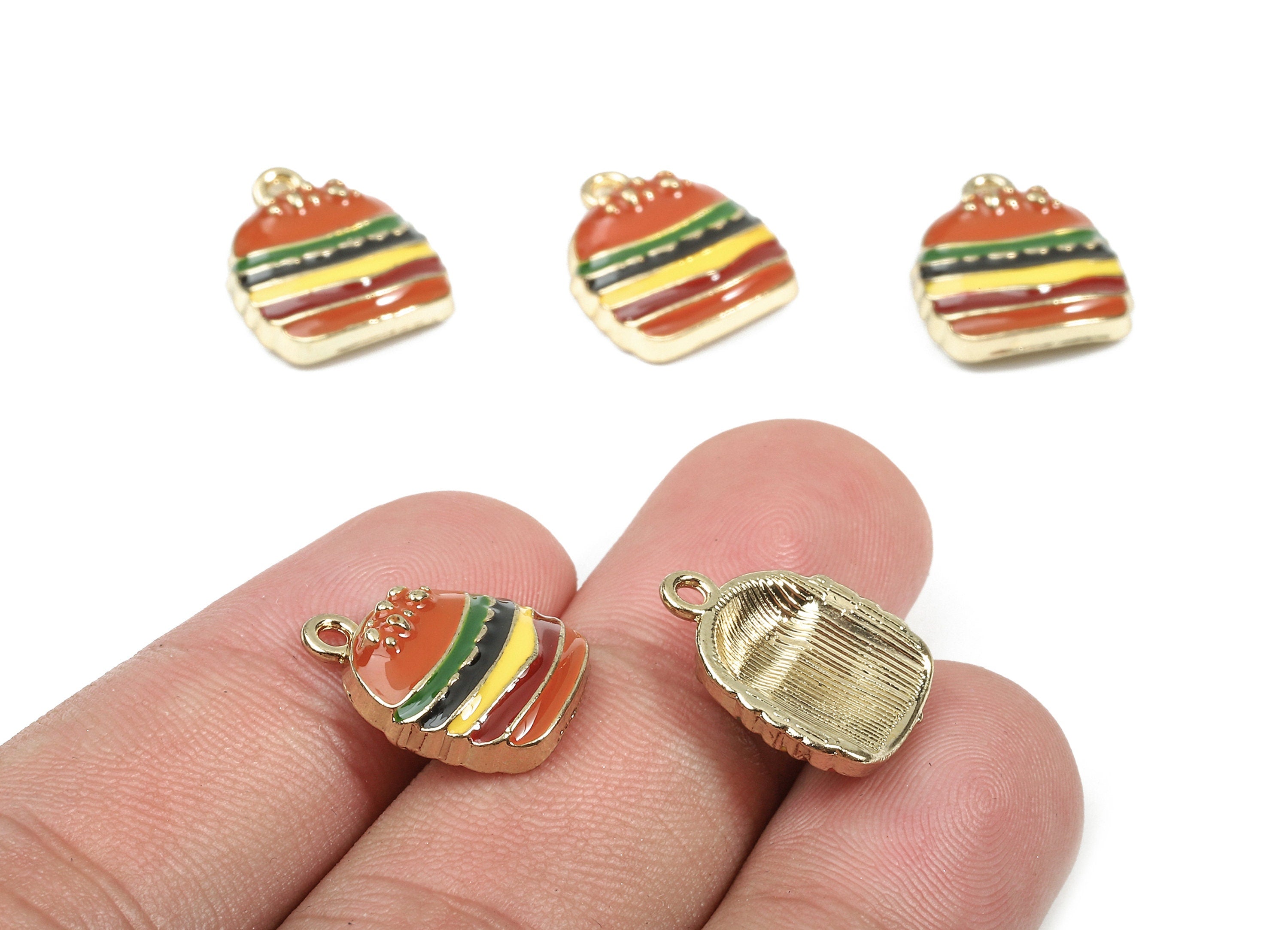 Alloy Hamburger Charms - Zinc Alloy Hamburger Earrings and Pendant - Enamel Pendant - Gold Tone Plated - 16.3x13.12x4.36mm - ZZ1449 - DOMEDBAZAAR
