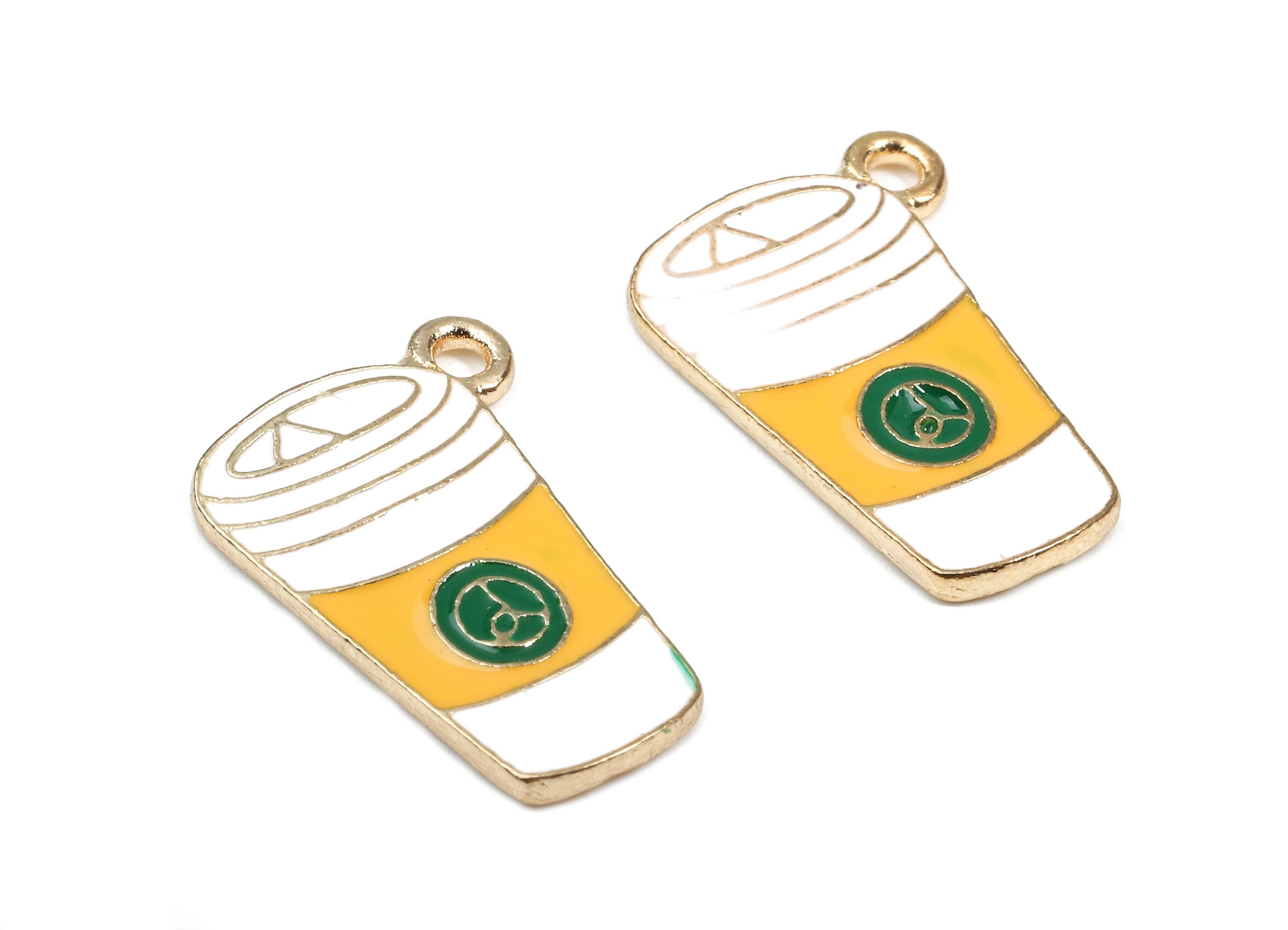 Alloy Coffee Charms - Zinc Alloy Coffee Earrings - Coffee Bracelet Pendant - Enamel Pendant - Gold Tone Plated - 21.48x14.97x2.01mm - ZZ1451 - DOMEDBAZAAR