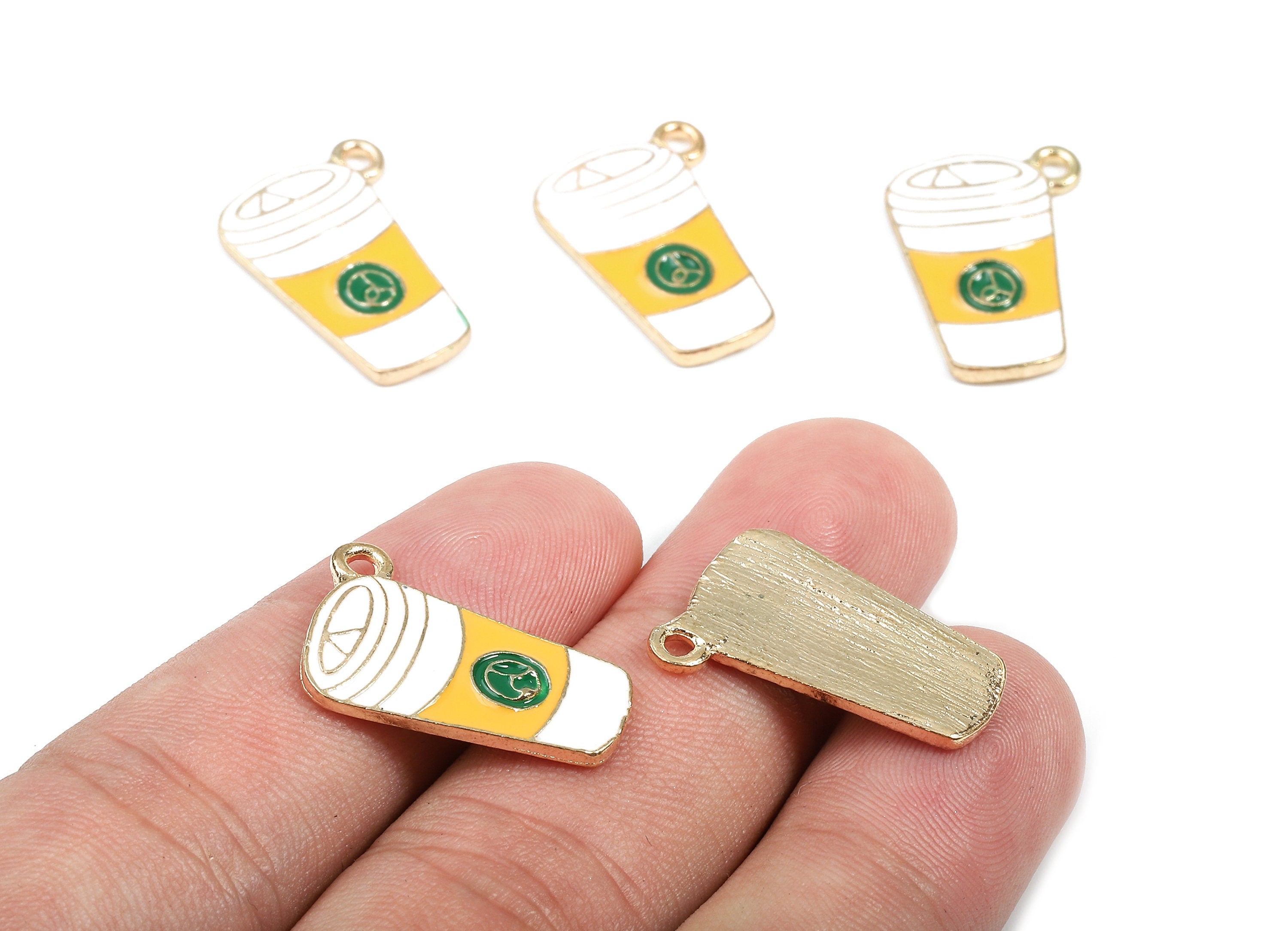 Alloy Coffee Charms - Zinc Alloy Coffee Earrings - Coffee Bracelet Pendant - Enamel Pendant - Gold Tone Plated - 21.48x14.97x2.01mm - ZZ1451 - DOMEDBAZAAR