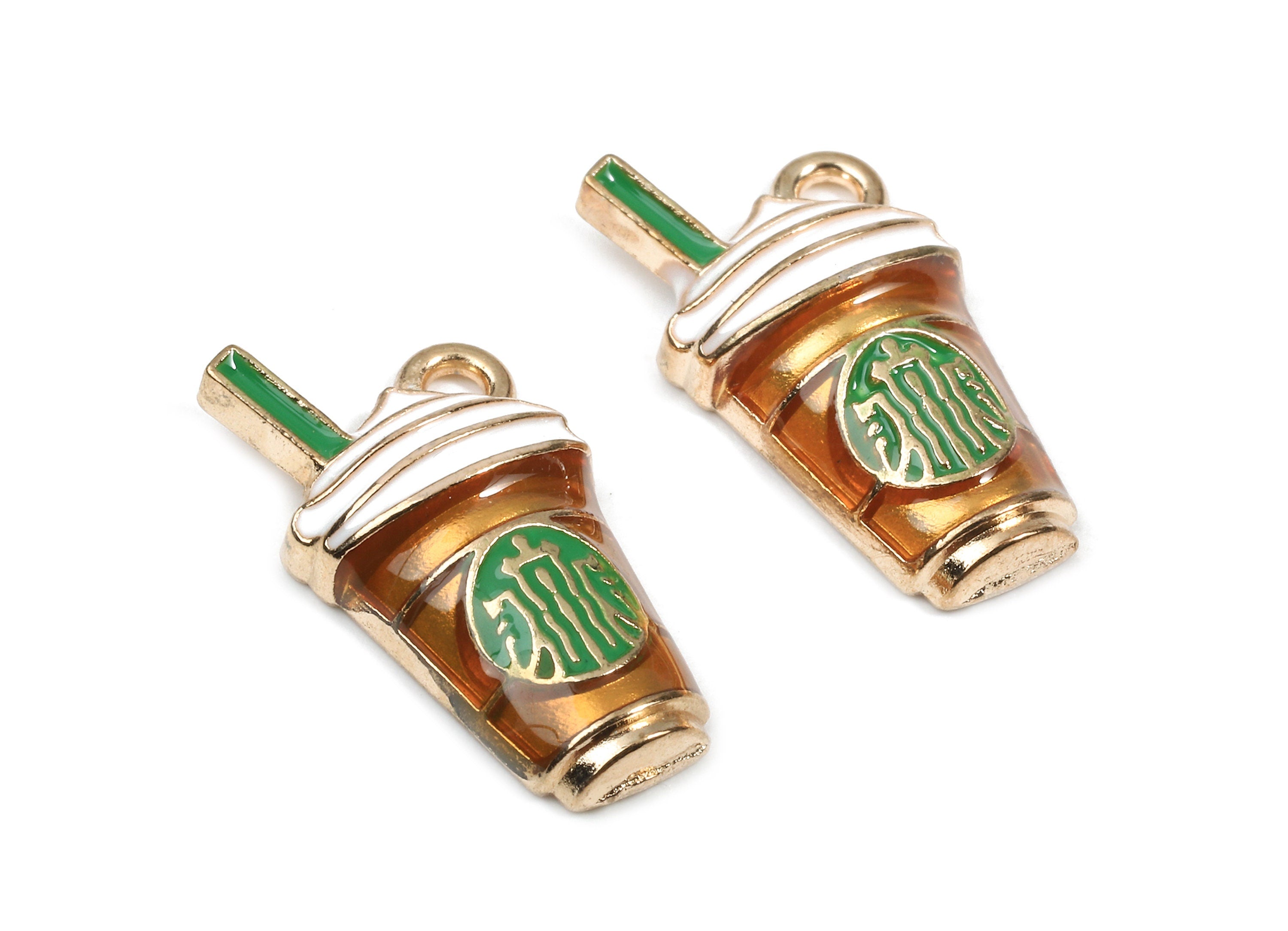 Alloy Coffee Charms - Zinc Alloy Coffee Earrings - Coffee Bracelet Pendant - Enamel Pendant - Gold Tone Plated - 19.66x10.16x4.32mm - ZZ1467 - DOMEDBAZAAR