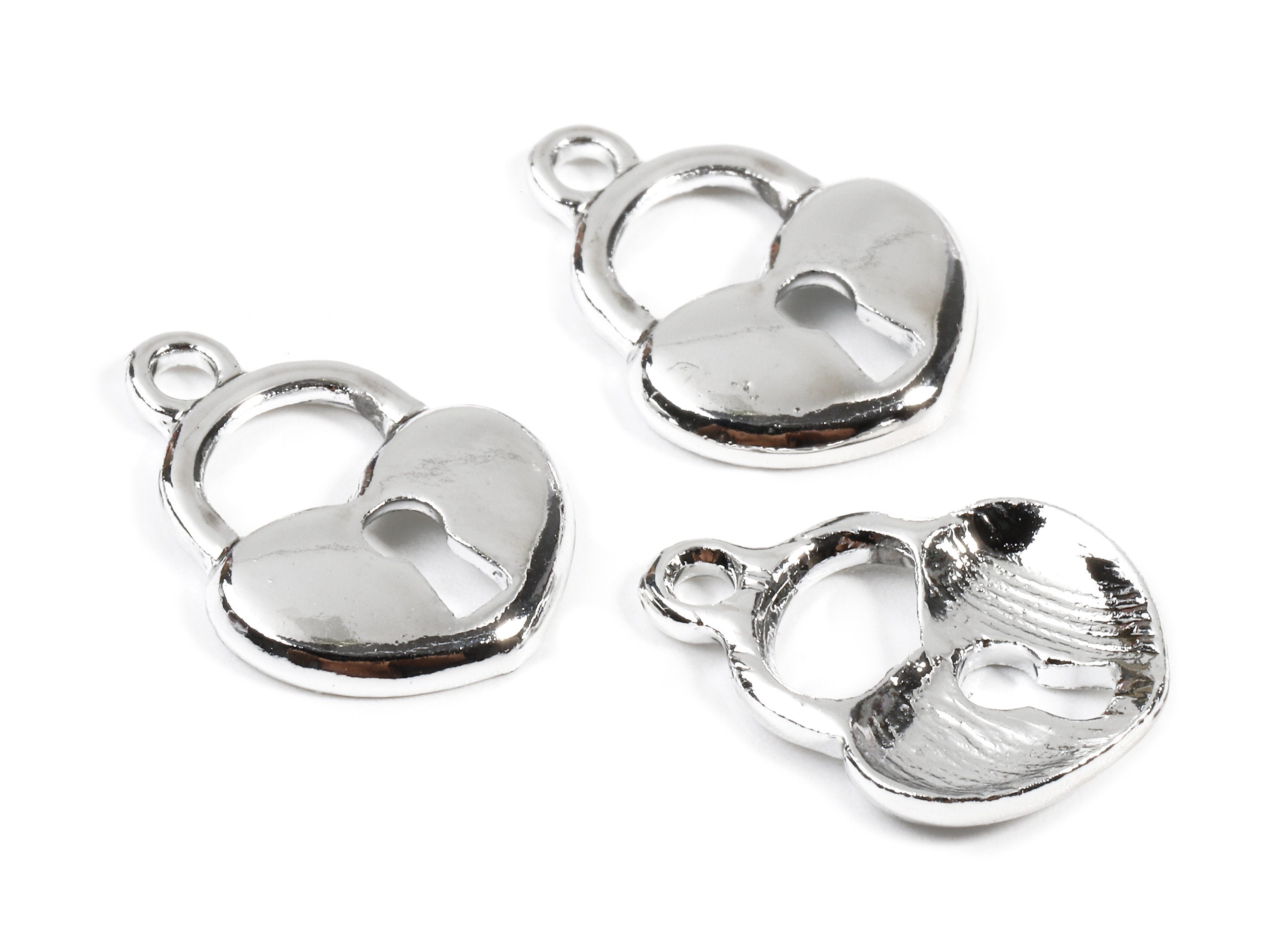 Alloy Heart Lock Charms - Zinc Alloy Heart Lock Earrings and Pendant - Silver Tone Plated - Earring Findings - 17.13x13.17x2.17mm - ZZ1537 - DOMEDBAZAAR
