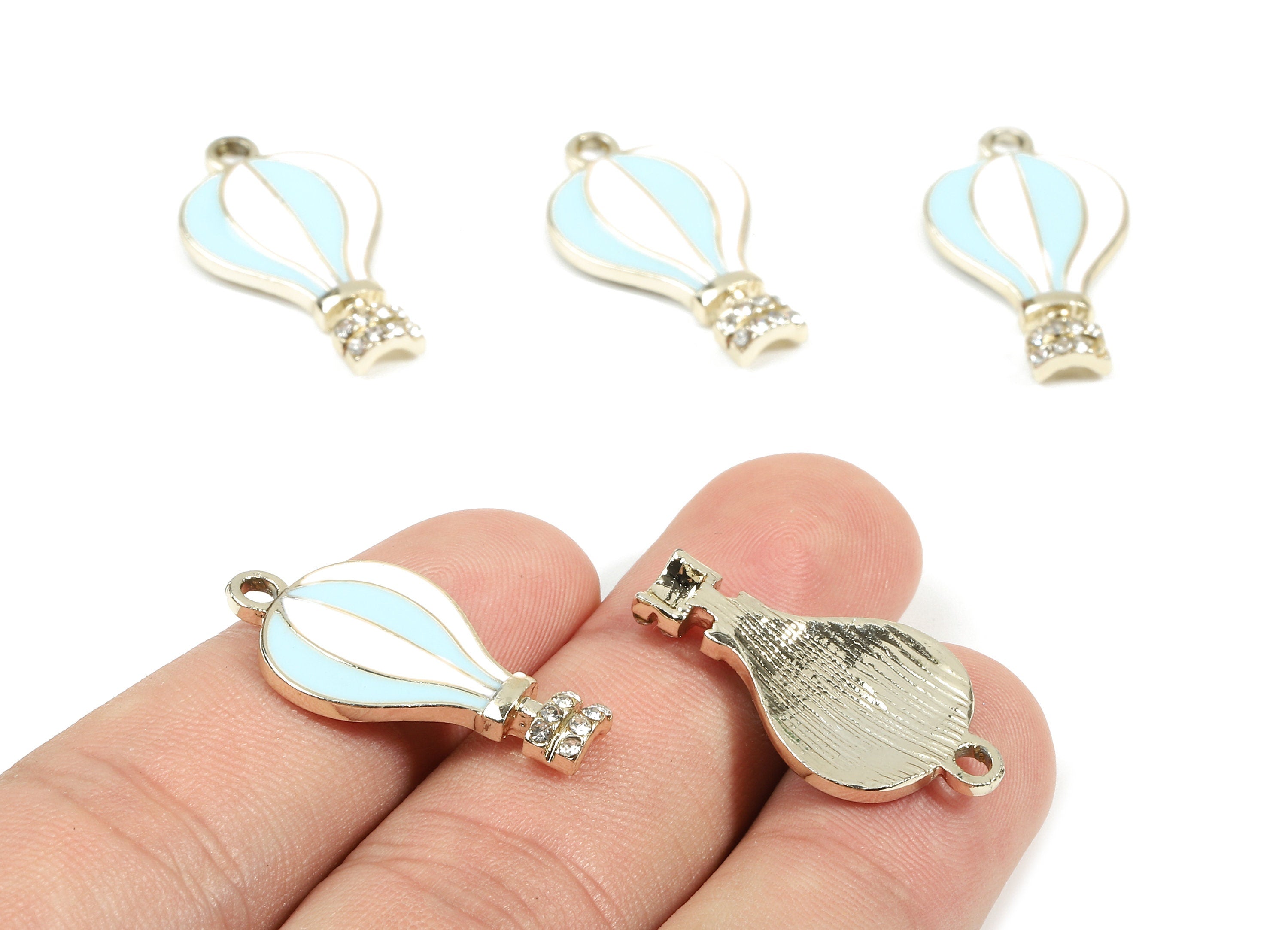 Alloy Hot Air Balloon Charms - Zinc Alloy Hot Air Balloon Enamel Pendant Earing - Gold Tone Plated - 27.08x15.37x3.32mm - ZZ1577 - DOMEDBAZAAR