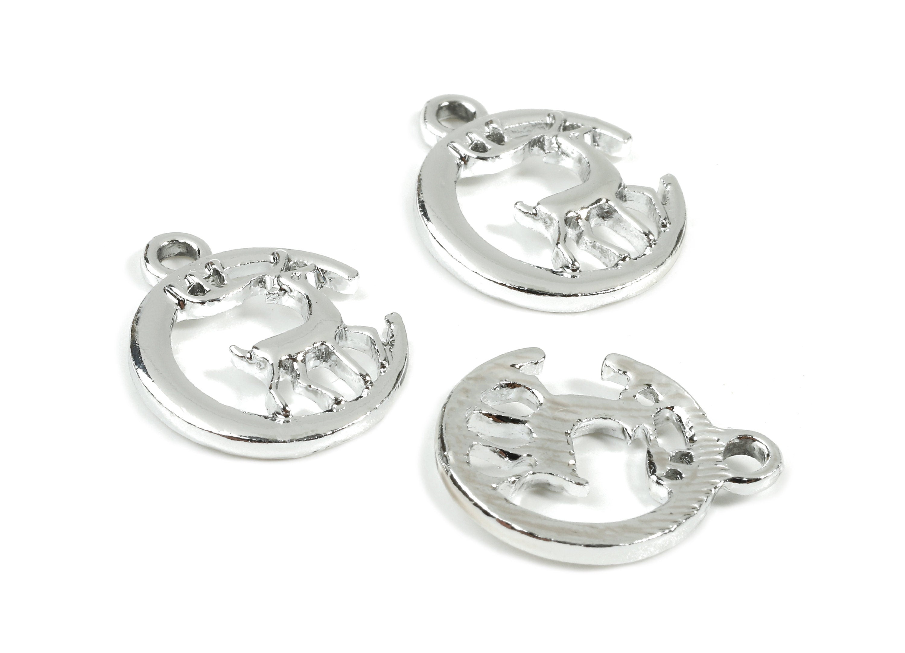 Alloy Deer Charms - Zinc Alloy Deer Earrings and Pendant - Silver Tone Plated - Earring Findings - 17.68x14.08x2.21mm - ZZ1531 - DOMEDBAZAAR