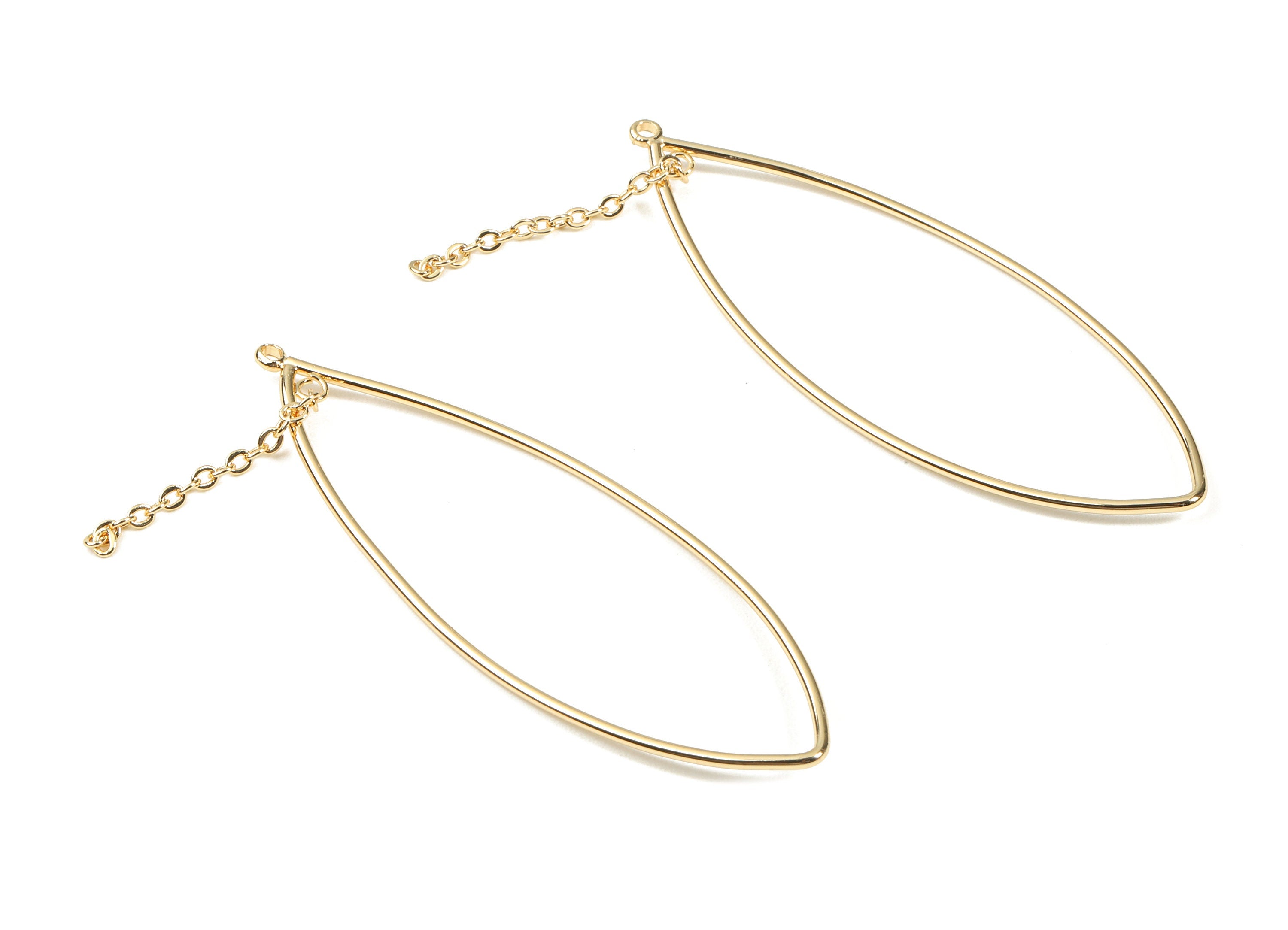 Brass Marquise Earring Charms With Chain - Brass Marquise Earring Pendant - 18K Real Gold Plating Brass - 63.29x25.58x1.29mm - RGP2316 - DOMEDBAZAAR