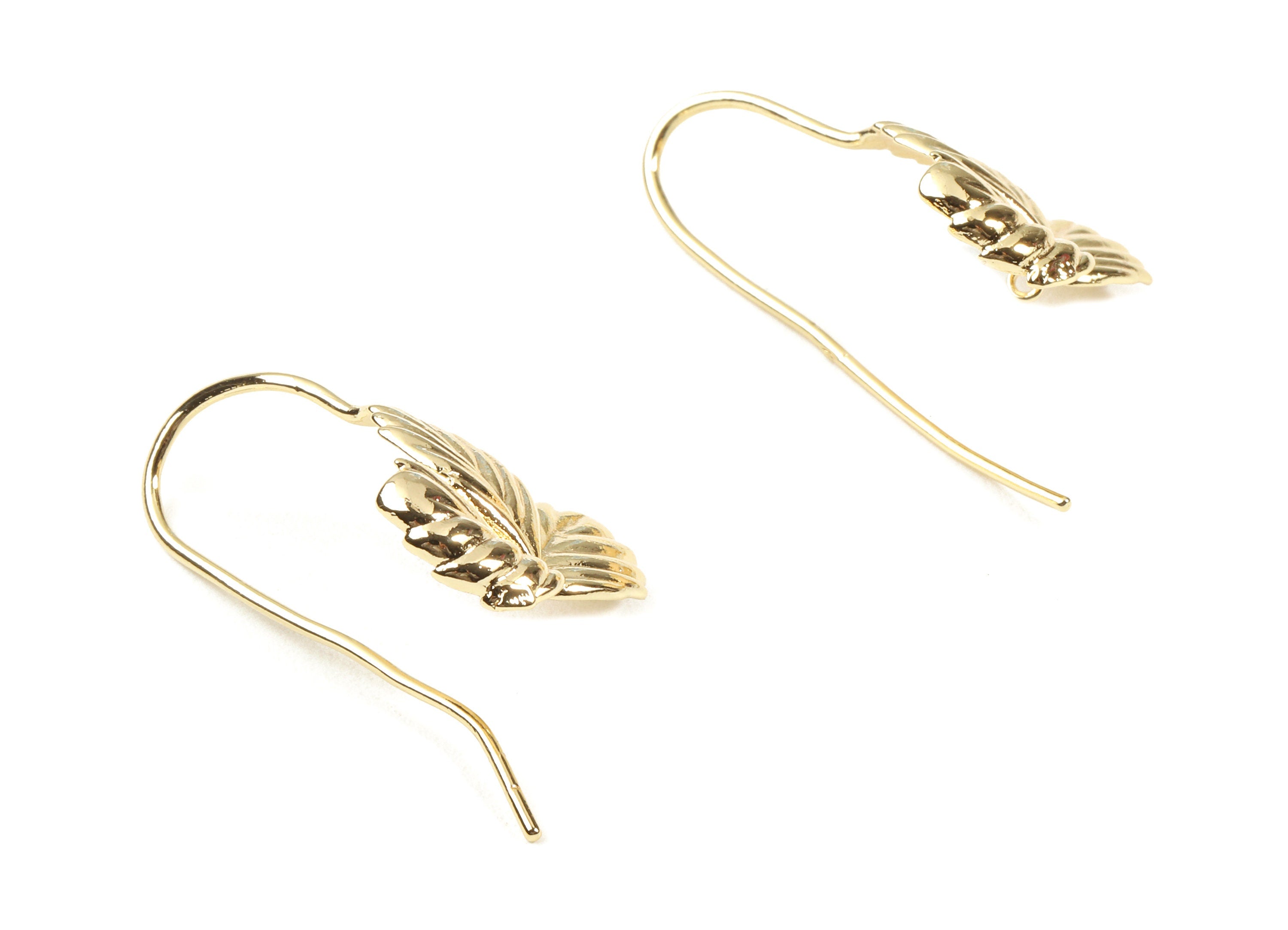 Brass Leaf Earring Wire With Loop - Brass Leaf Earring Hooks - 18K Real Gold Plated Brass - Jewelry Supplies - 31.08x19.45x1.47mm - RGP2338 - DOMEDBAZAAR