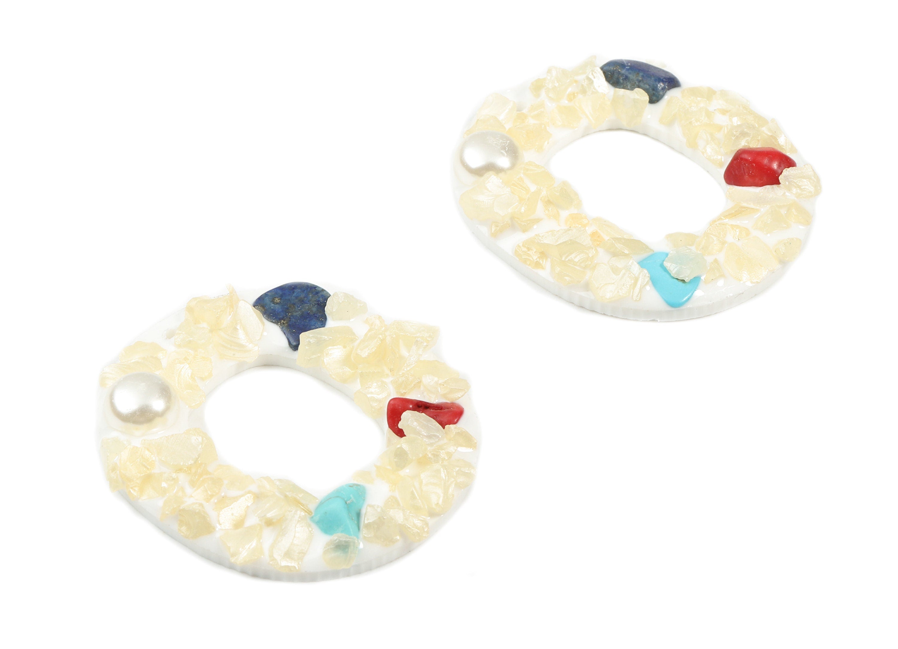 Resin Oval Charms With Gravel and Pearl - Resin Oval Graveled Pendant - Earring Findings - Jewelry Supplies - 40.8x36.3x7.09mm - RC1128B - DOMEDBAZAAR