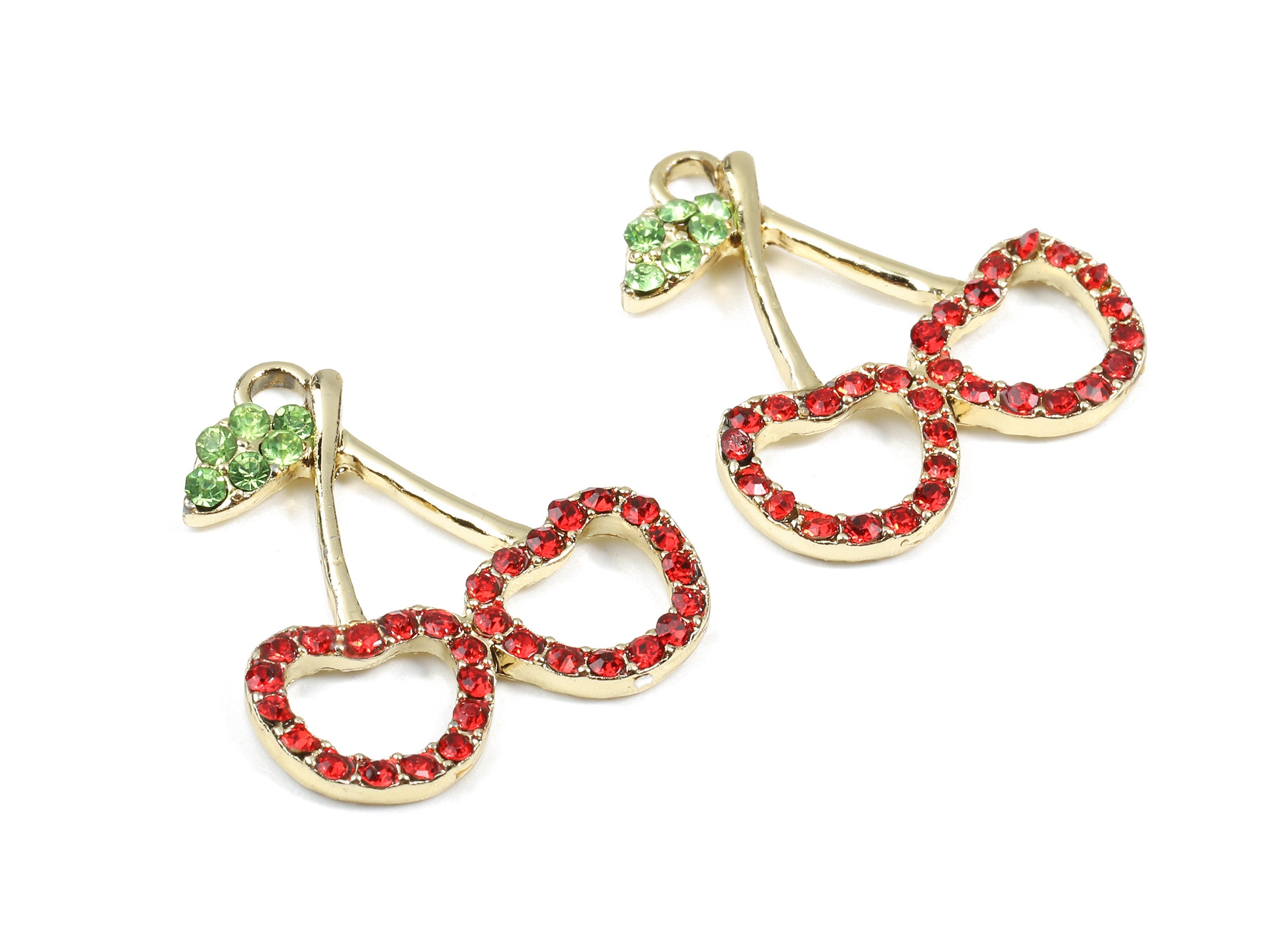 Alloy Cherry Charms - Zinc Alloy Cherry Earrings - Alloy Glass Beads Pendant - Cherry Gold Tone Plated - 25x22.54x2.58mm - ZZ1554 - DOMEDBAZAAR