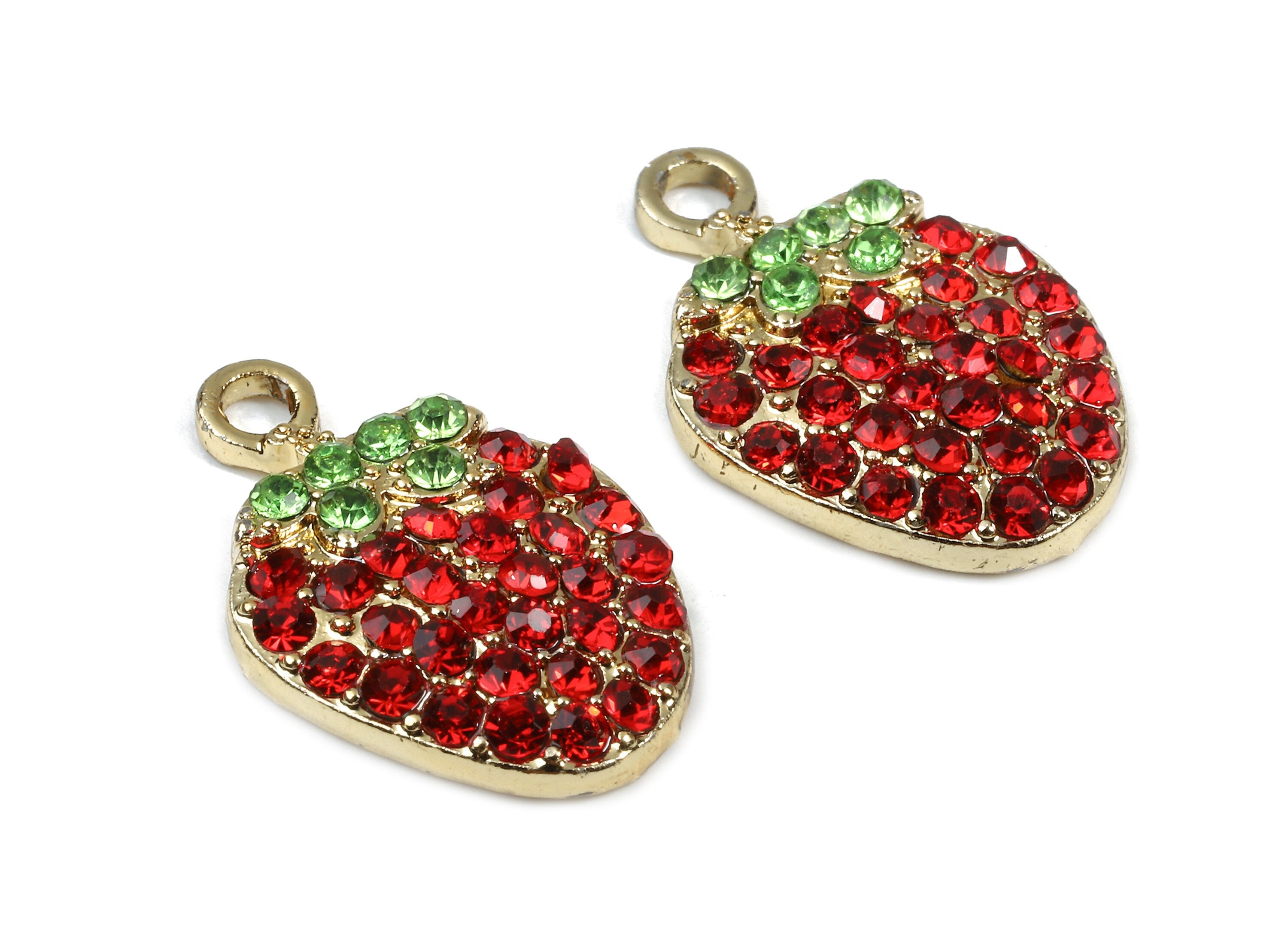Alloy Strawberry Charms - Zinc Alloy Strawberry Earrings - Alloy Glass Beads Pendant - Gold Tone Plated - 20.75x13.66x3.21mm - ZZ1552 - DOMEDBAZAAR