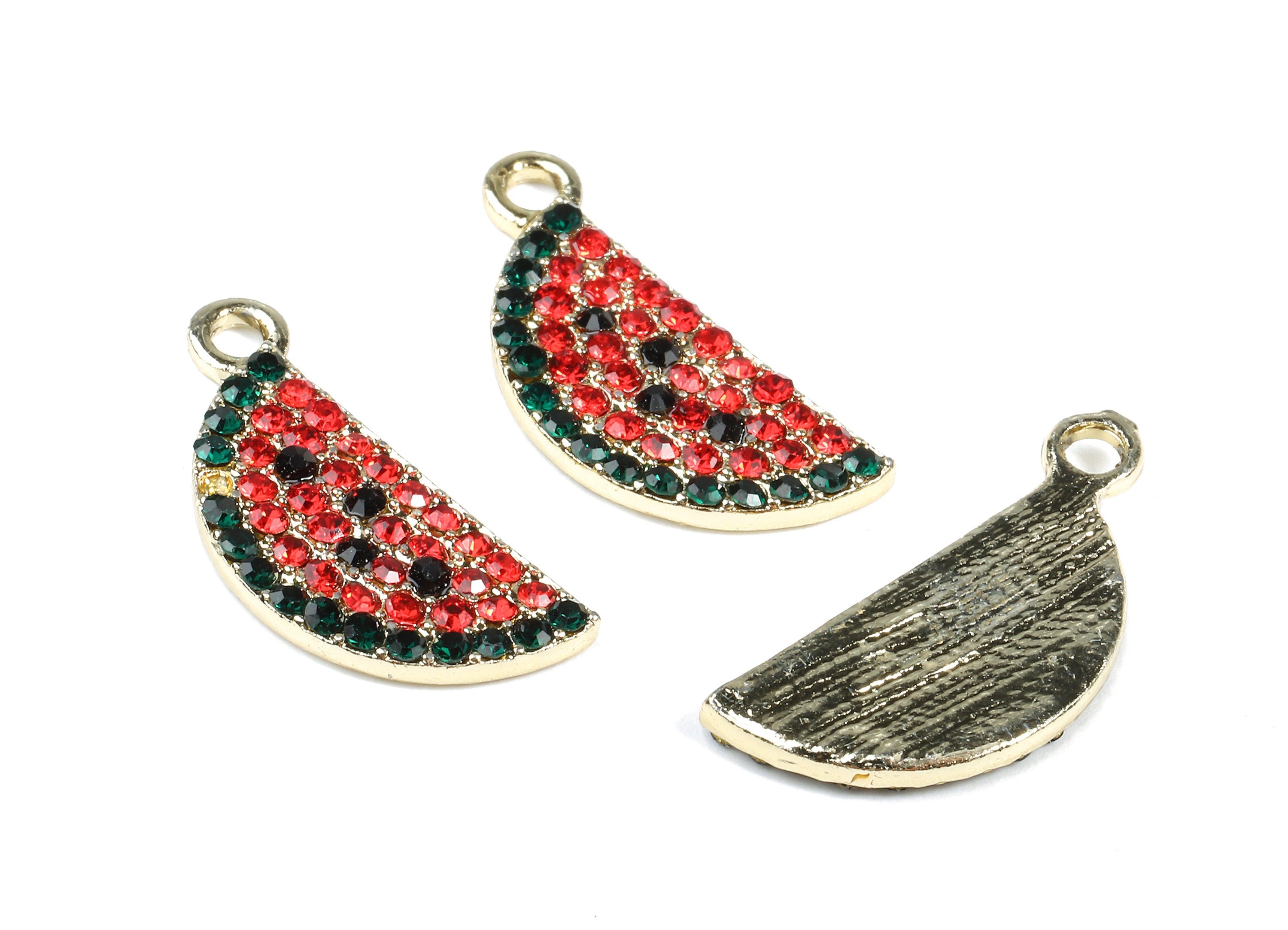 Alloy Watermelon Charms - Zinc Alloy Watermelon Earrings - Alloy Glass Beads Pendant - Gold Tone Plated - 23.29x10.5x2.28mm - ZZ1560 - DOMEDBAZAAR