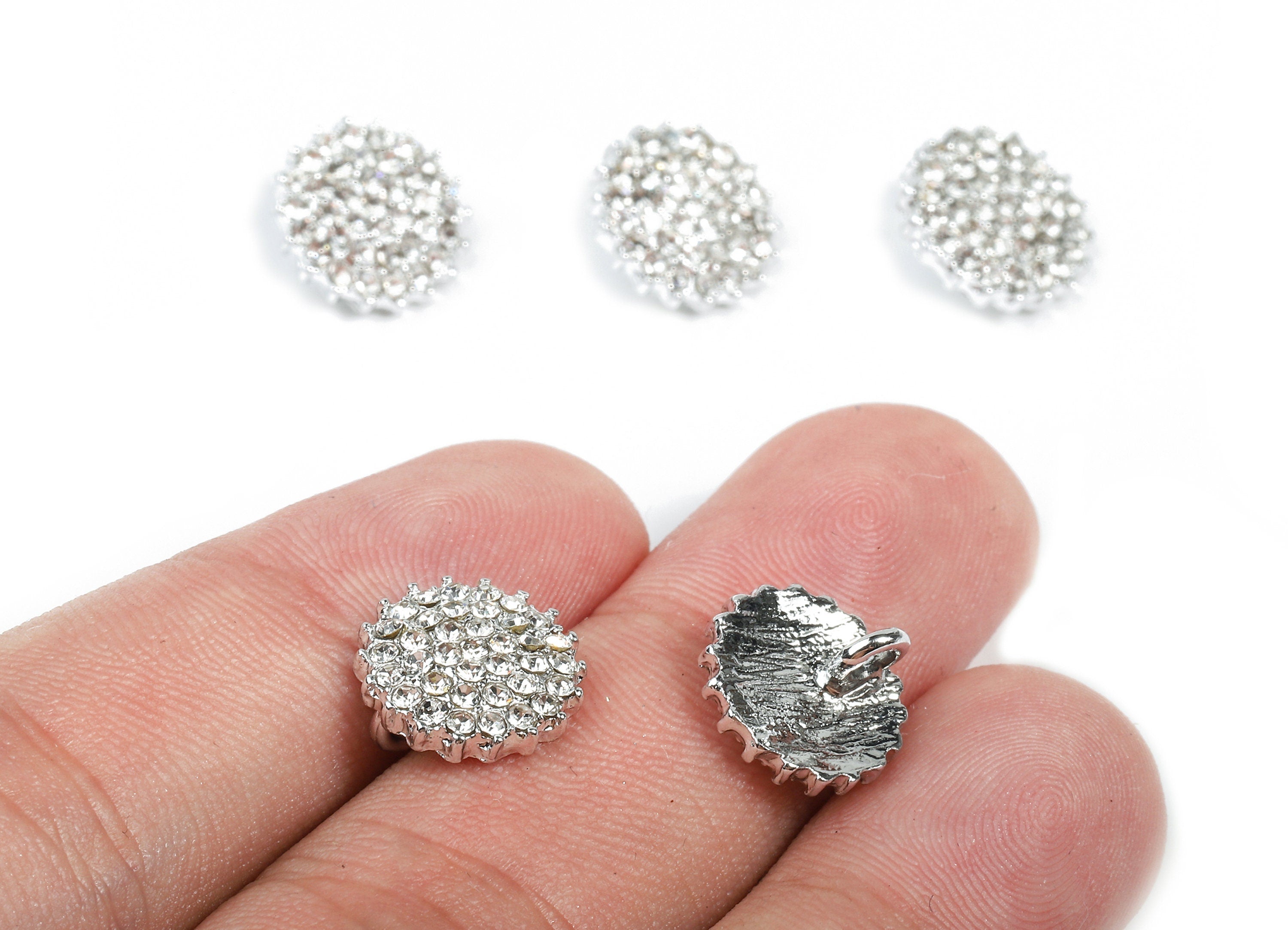 Alloy Round Charms - Zinc Alloy Round Earrings - Alloy Glass Beads Pendant - Silver Tone Plated - 12.03x12.03x2.5mm - ZZ1562 - DOMEDBAZAAR