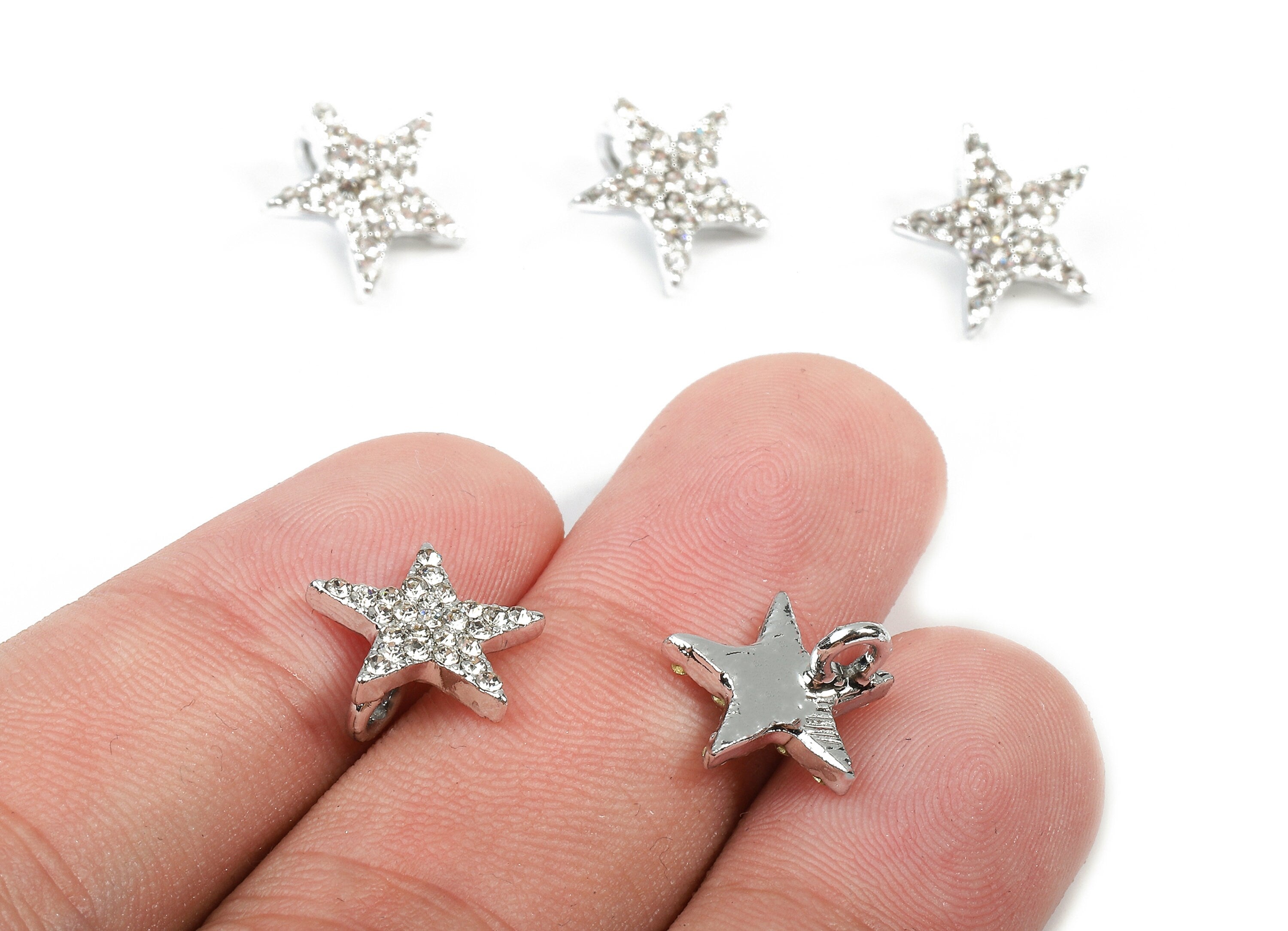 Alloy Star Charms - Zinc Alloy Star Earrings - Alloy Slass Beads Pendant - Star Silver Tone Plated - 12.01x12.01x2.19mm - ZZ1574 - DOMEDBAZAAR