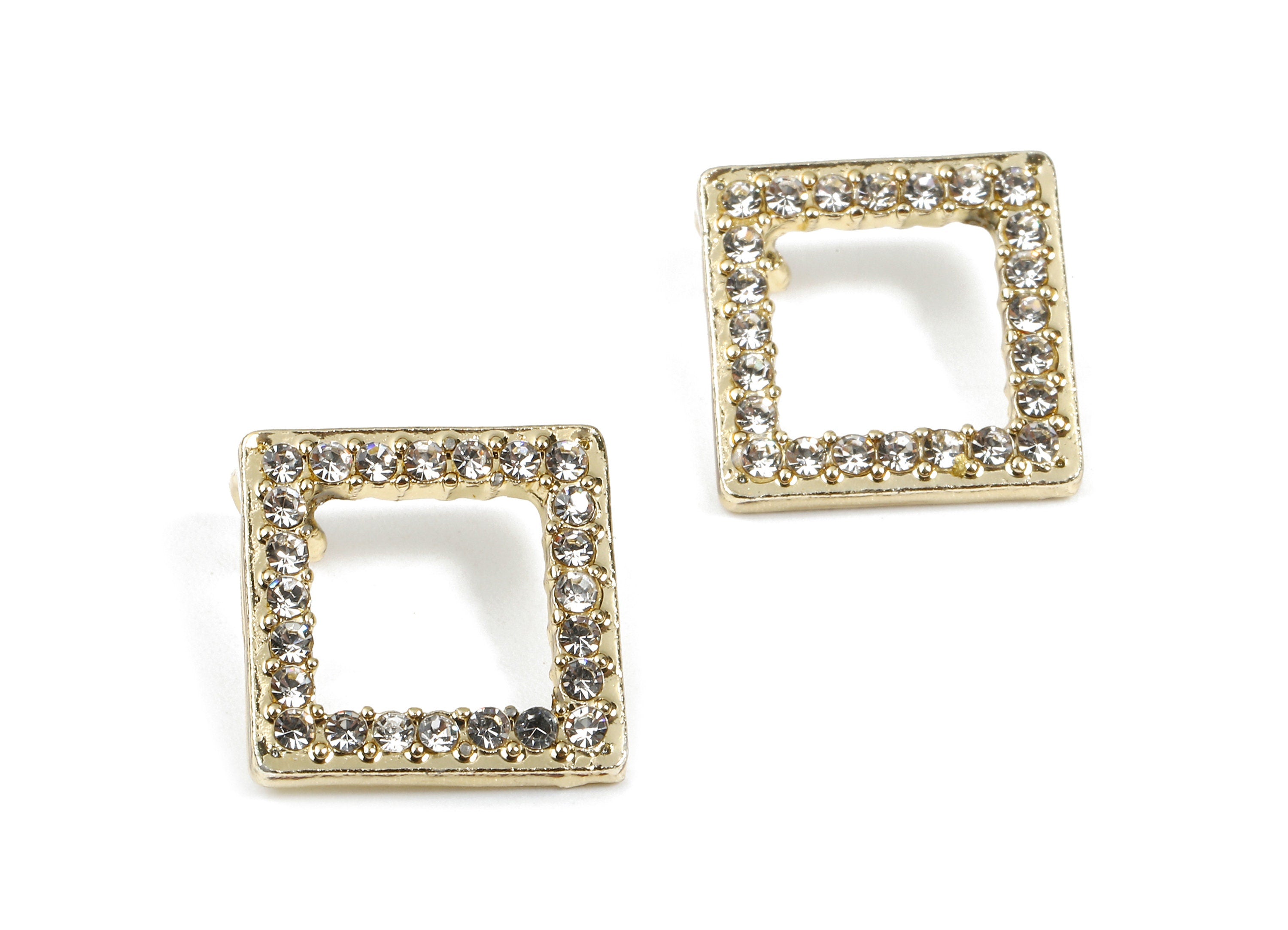 Alloy Square Charms - Zinc Alloy Square Earrings - Alloy Glass Beads Pendant - Square Gold Tone Plated - 13.96x13.96x2.05mm - ZZ1563 - DOMEDBAZAAR