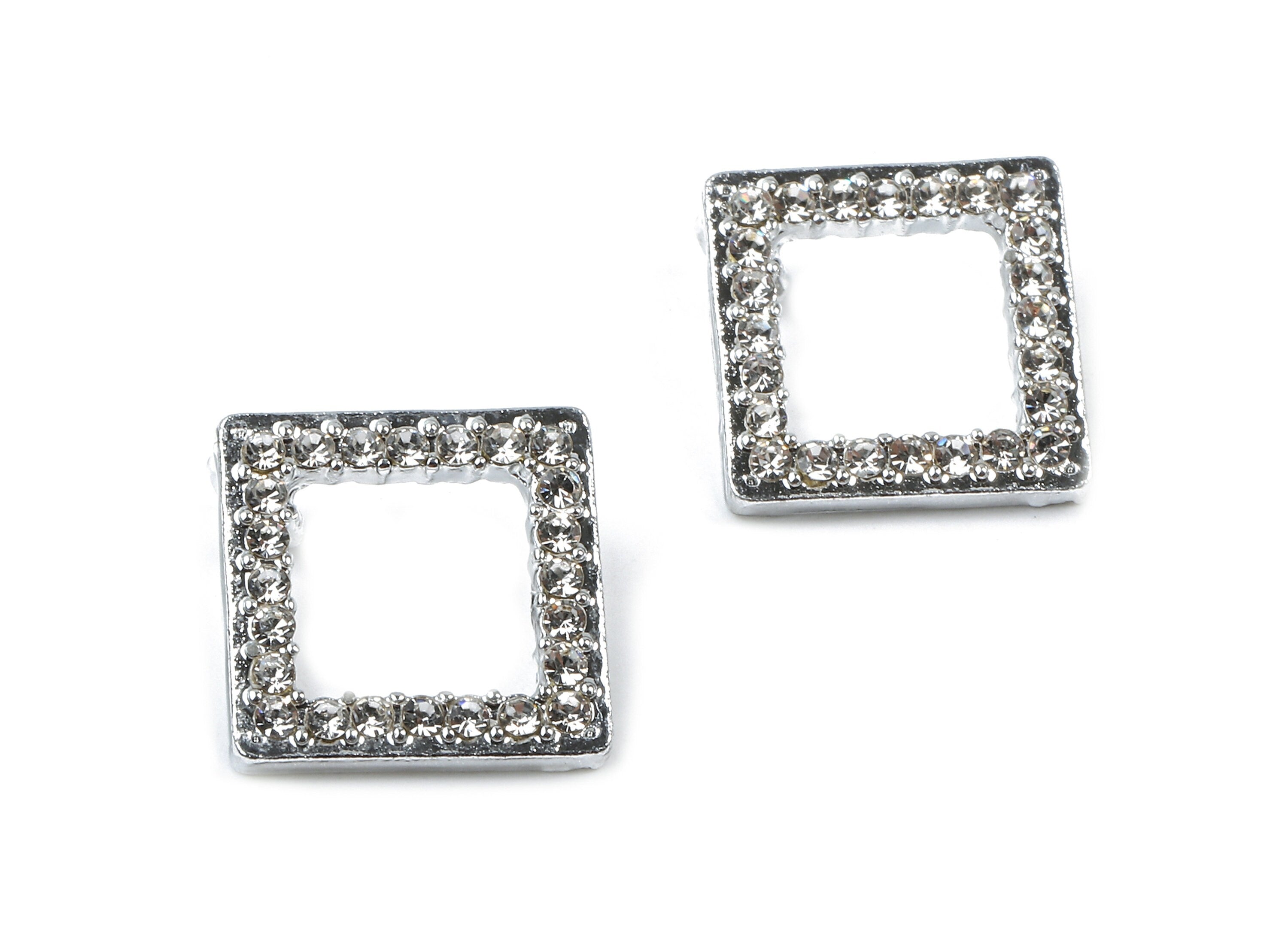 Alloy Square Charms - Zinc Alloy Square Earrings - Alloy Glass Beads Pendant - Silver Tone Plated - 13.96x13.96x2.05mm - ZZ1564 - DOMEDBAZAAR