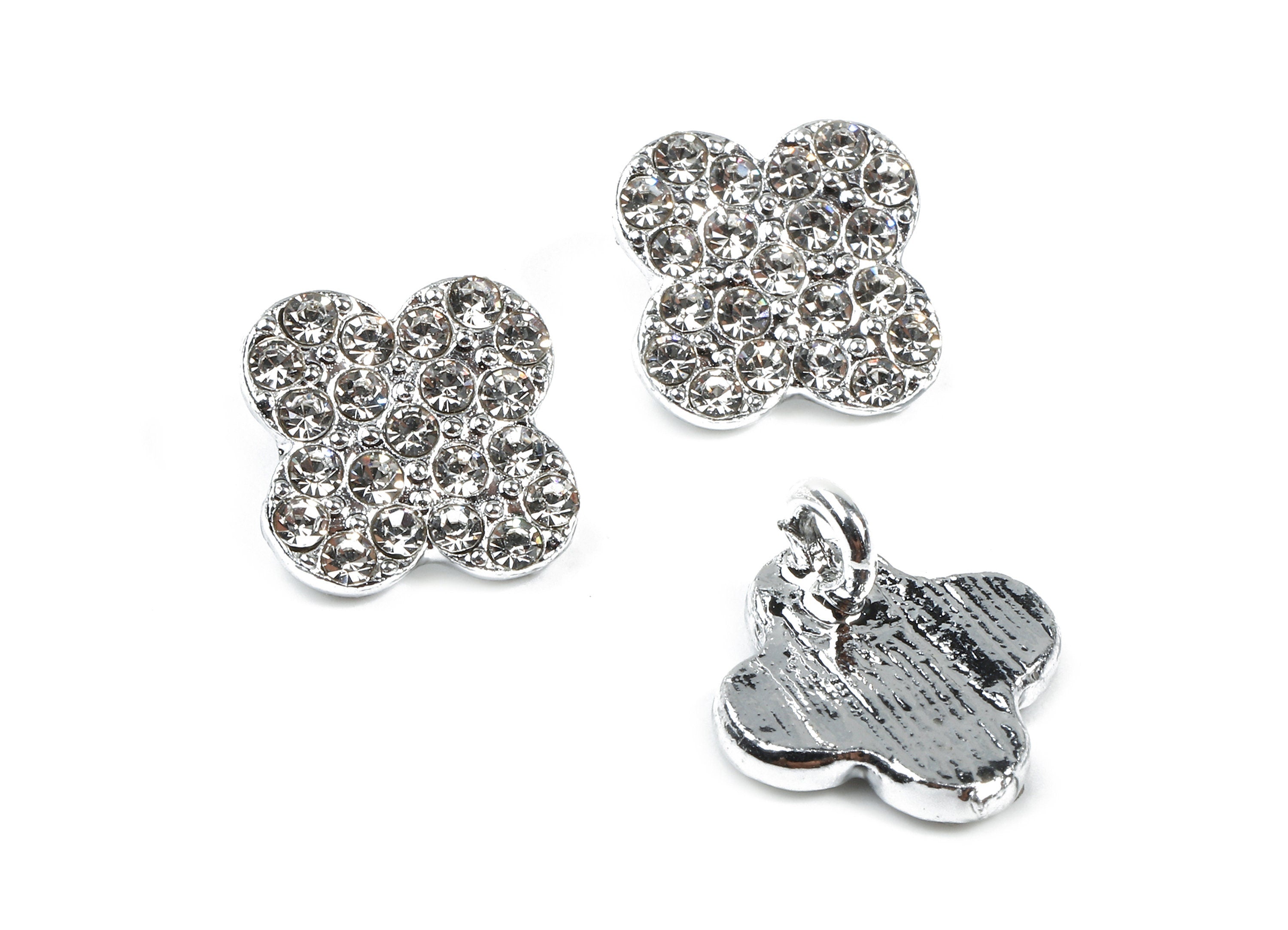 Alloy Flower Charms - Zinc Alloy Flower Earrings - Alloy Glass Beads Pendant - Silver Tone Plated - 10.96x10.96x2.18mm - ZZ1566 - DOMEDBAZAAR