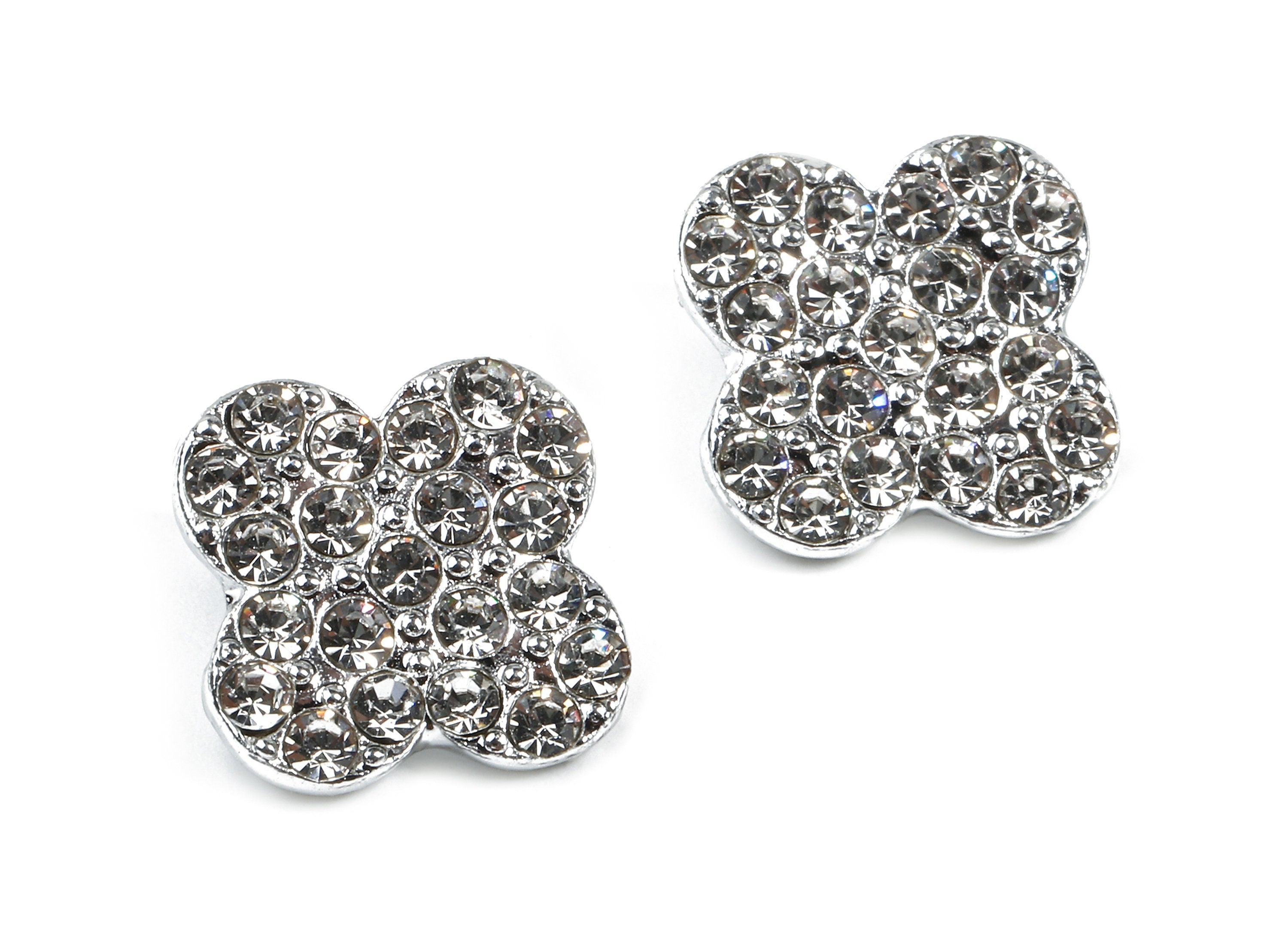 Alloy Flower Charms - Zinc Alloy Flower Earrings - Alloy Glass Beads Pendant - Silver Tone Plated - 10.96x10.96x2.18mm - ZZ1566 - DOMEDBAZAAR