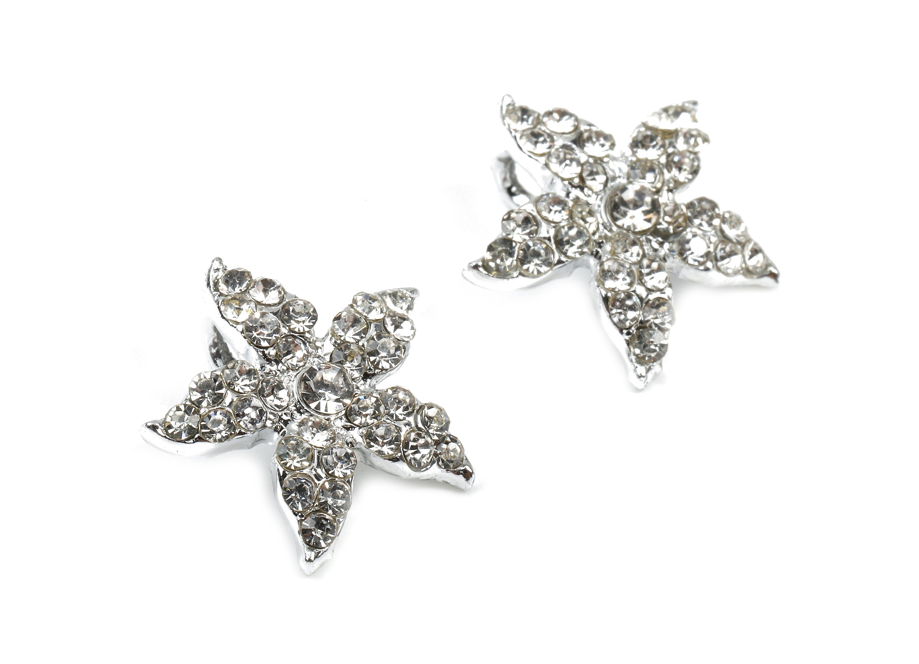 Alloy Star Charms - Zinc Alloy Flower Earrings - Alloy Slass Beads Pendant - Silver Tone Plated - 14.88x14.88x3.04mm - ZZ1572 - DOMEDBAZAAR