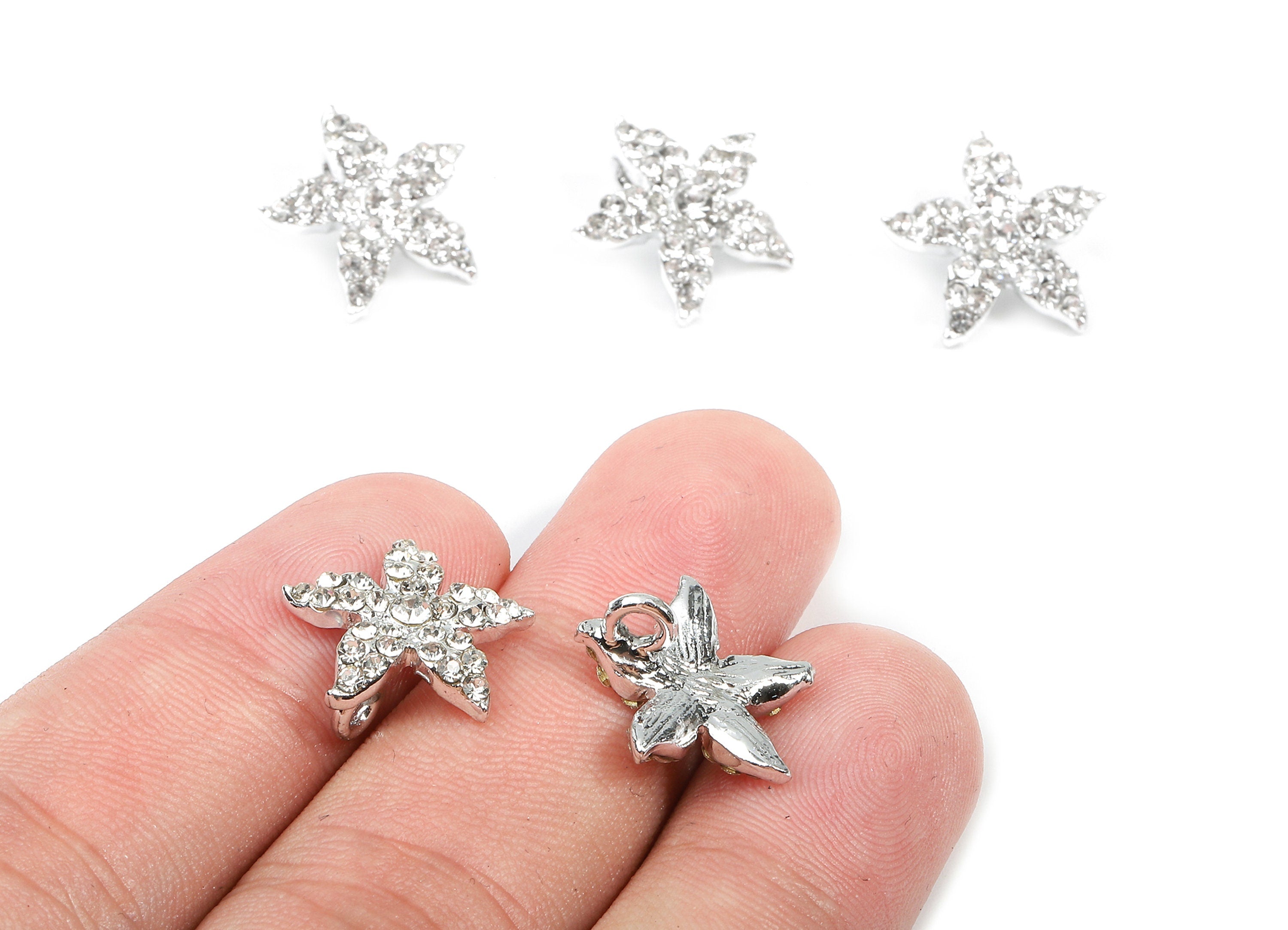 Alloy Star Charms - Zinc Alloy Flower Earrings - Alloy Slass Beads Pendant - Silver Tone Plated - 14.88x14.88x3.04mm - ZZ1572 - DOMEDBAZAAR