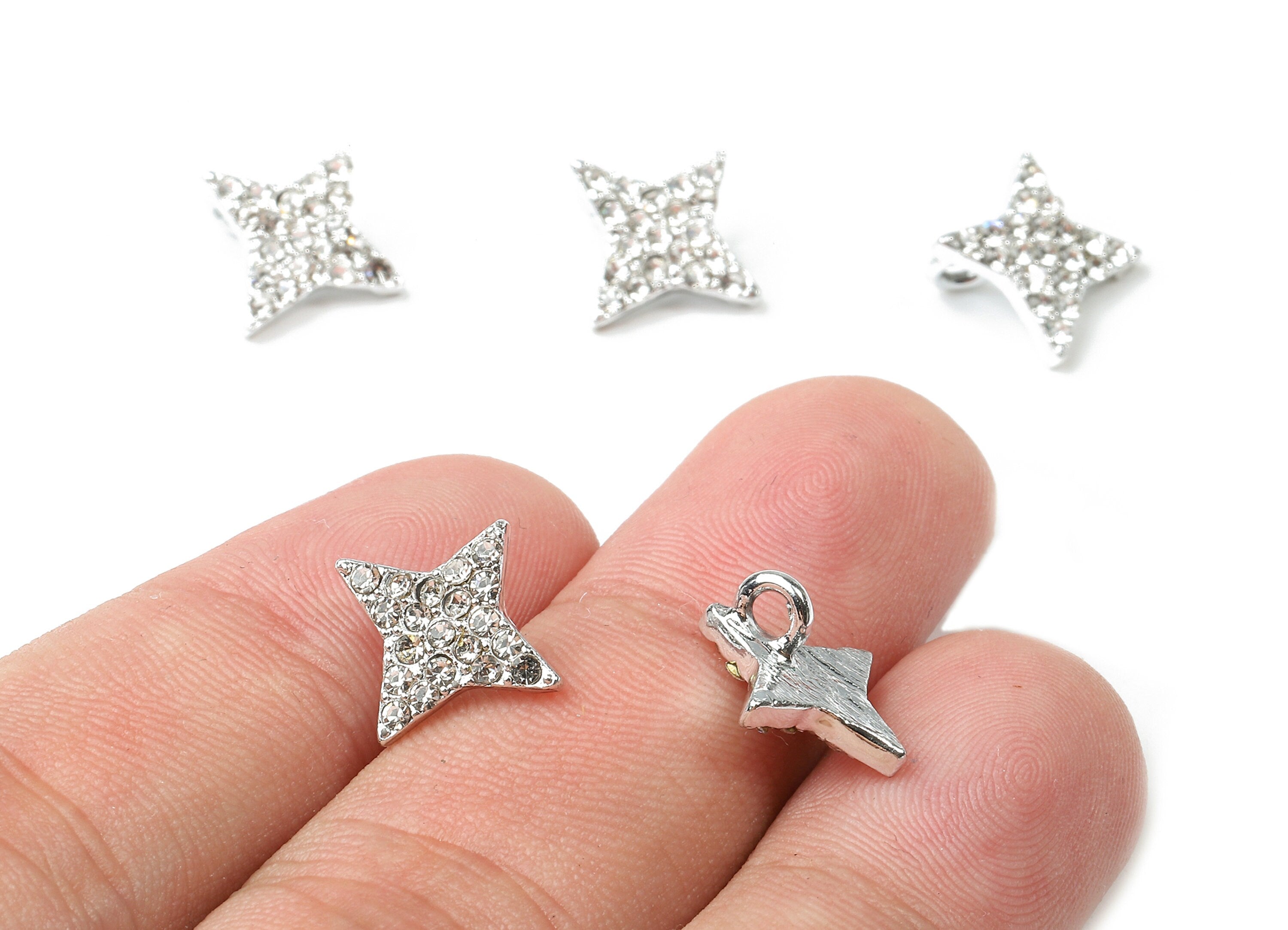 Alloy Star Charms - Zinc Alloy Star Earrings - Alloy Glass Beads Pendant - Silver Tone Plated - 10.01x10.01x2.08mm - ZZ1568 - DOMEDBAZAAR