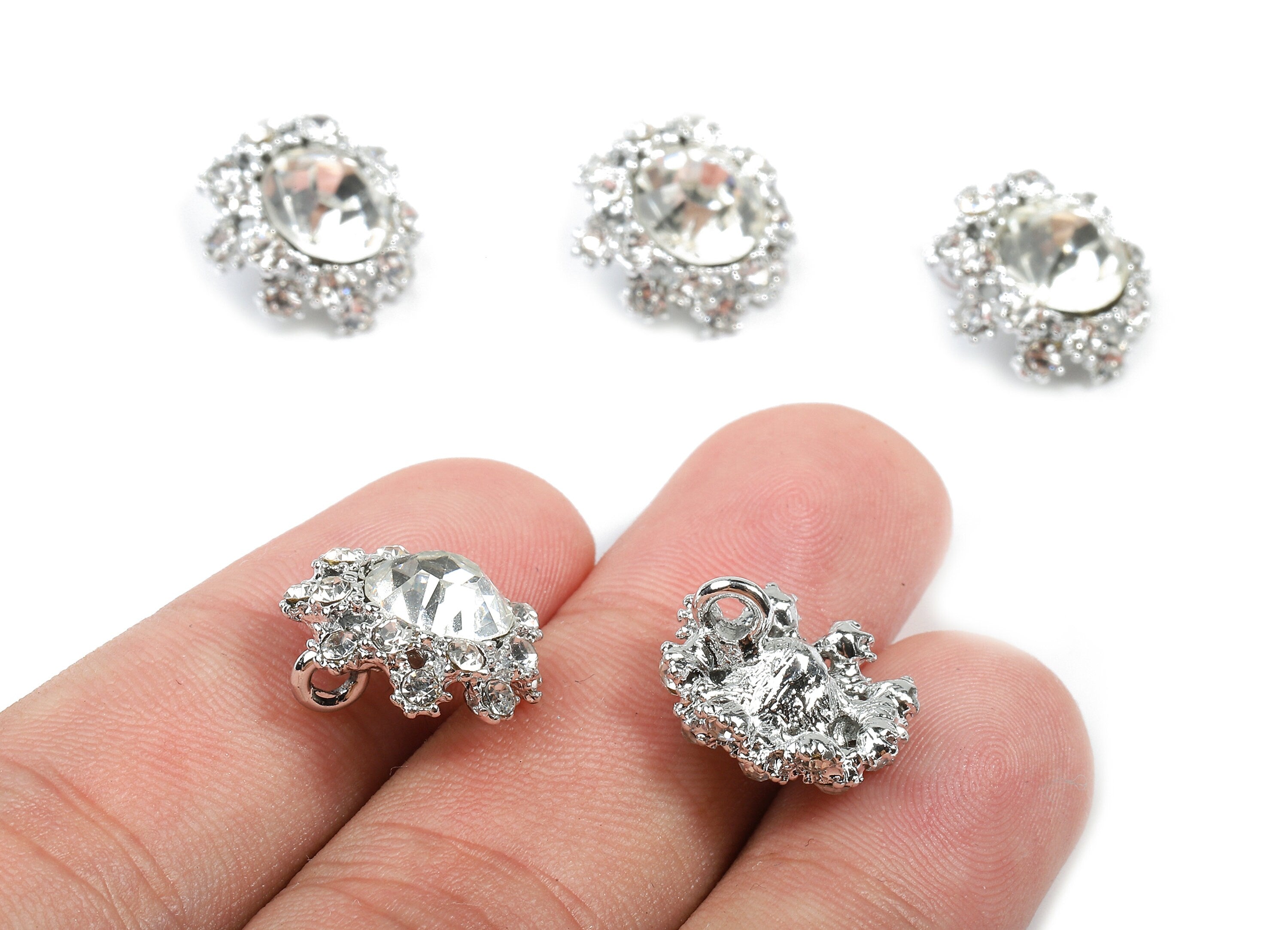 Alloy Round Charms - Zinc Alloy Round Earrings - Alloy Slass Beads Pendant - Silver Tone Plated - 15.29x15.29x4.32mm - ZZ1570 - DOMEDBAZAAR