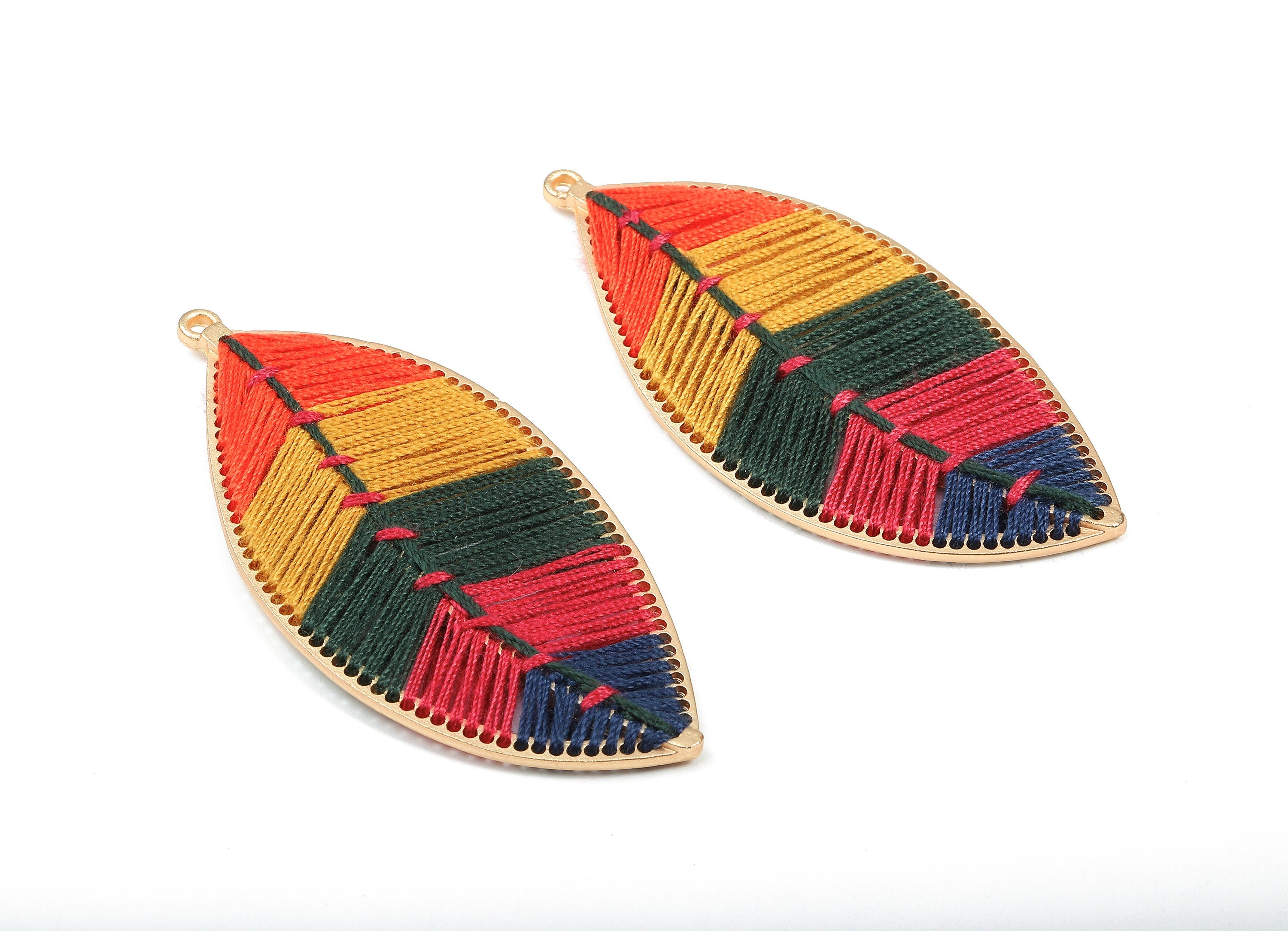 Alloy Cotton Leaf Charms - Knotting Leaf Earrings - Cotton Leaf Charms - Alloy Leaf Pendant - Gold Tone Plated - 73.3x34.95x2.66mm - ZZ1580Y - DOMEDBAZAAR