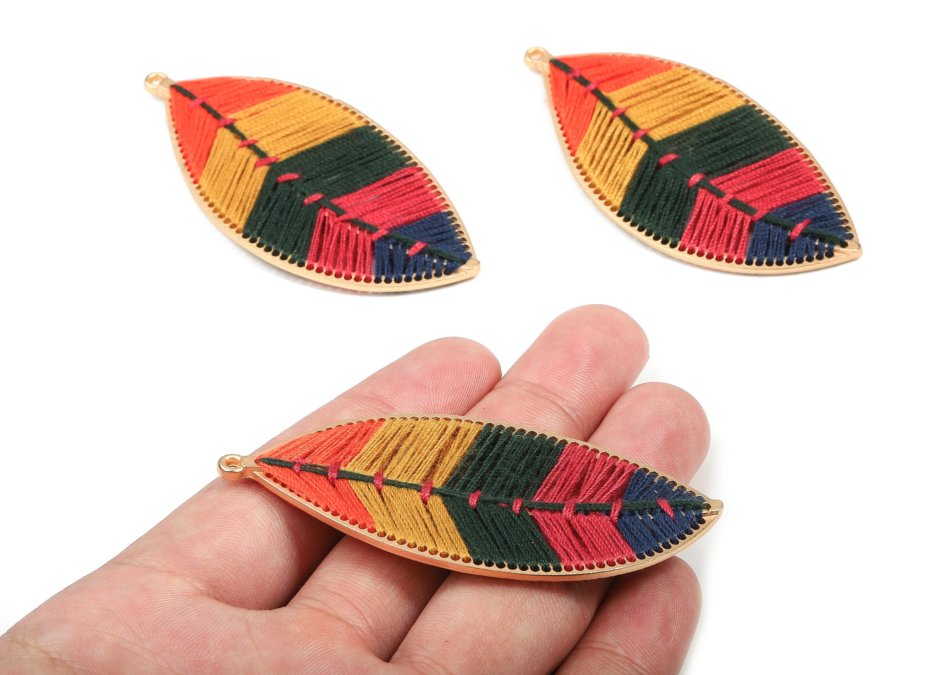 Alloy Cotton Leaf Charms - Knotting Leaf Earrings - Cotton Leaf Charms - Alloy Leaf Pendant - Gold Tone Plated - 73.3x34.95x2.66mm - ZZ1580Y - DOMEDBAZAAR