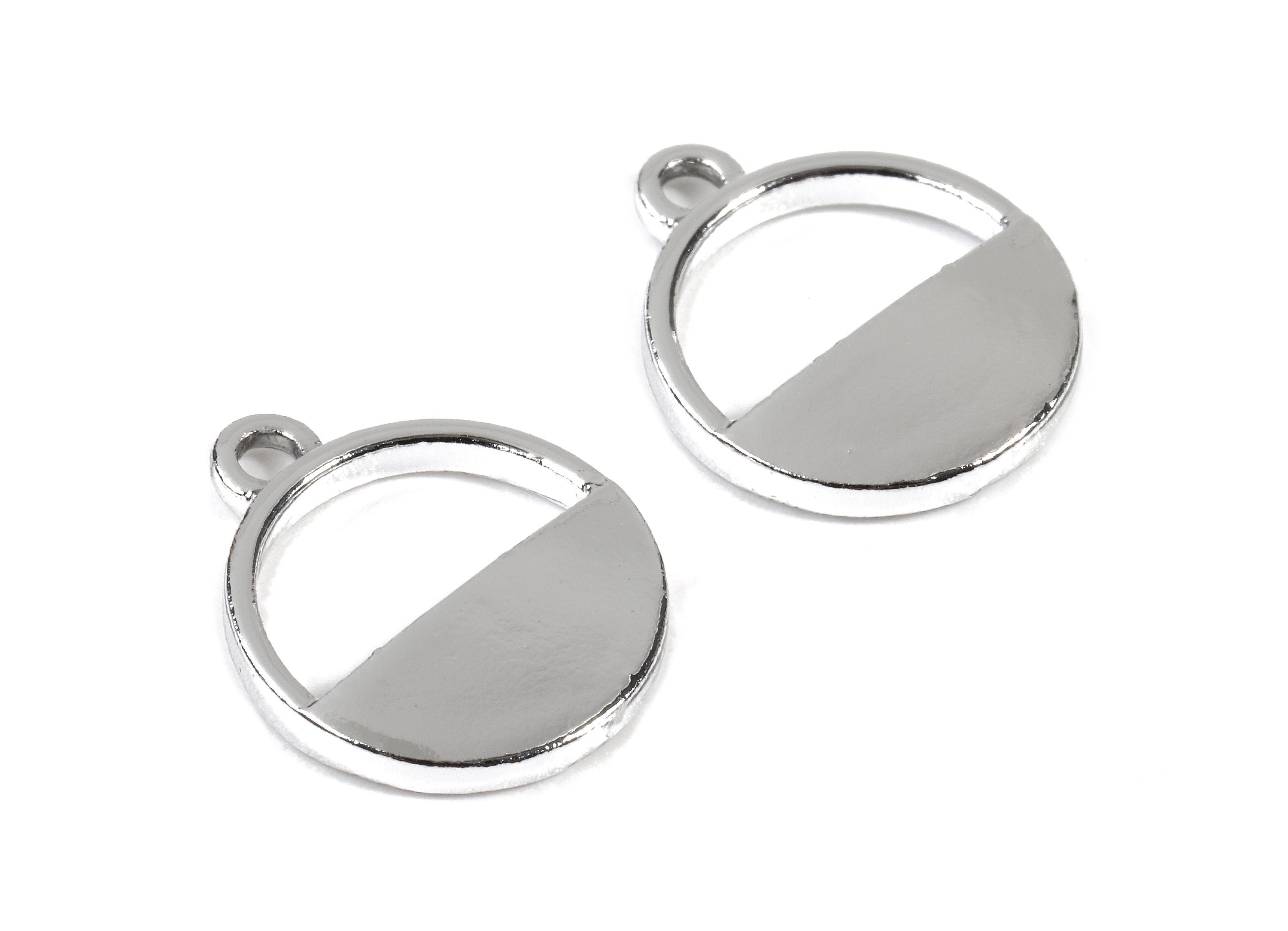 Alloy Round Charms - Zinc Alloy Round Earrings and Pendant - Silver Tone Plated - Earring Findings - 17.52x14.45x1.96mm - ZZ1507 - DOMEDBAZAAR