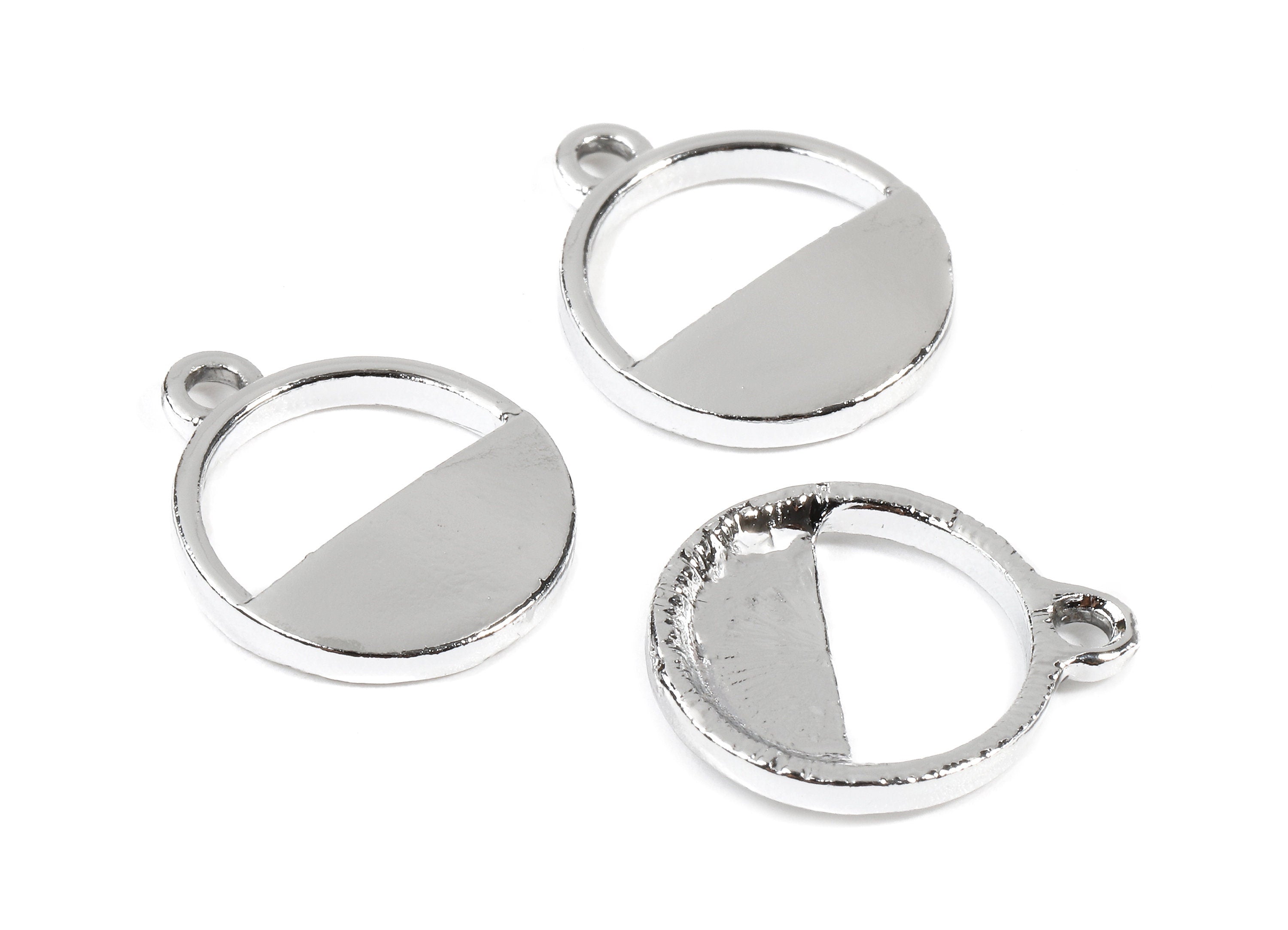 Alloy Round Charms - Zinc Alloy Round Earrings and Pendant - Silver Tone Plated - Earring Findings - 17.52x14.45x1.96mm - ZZ1507 - DOMEDBAZAAR