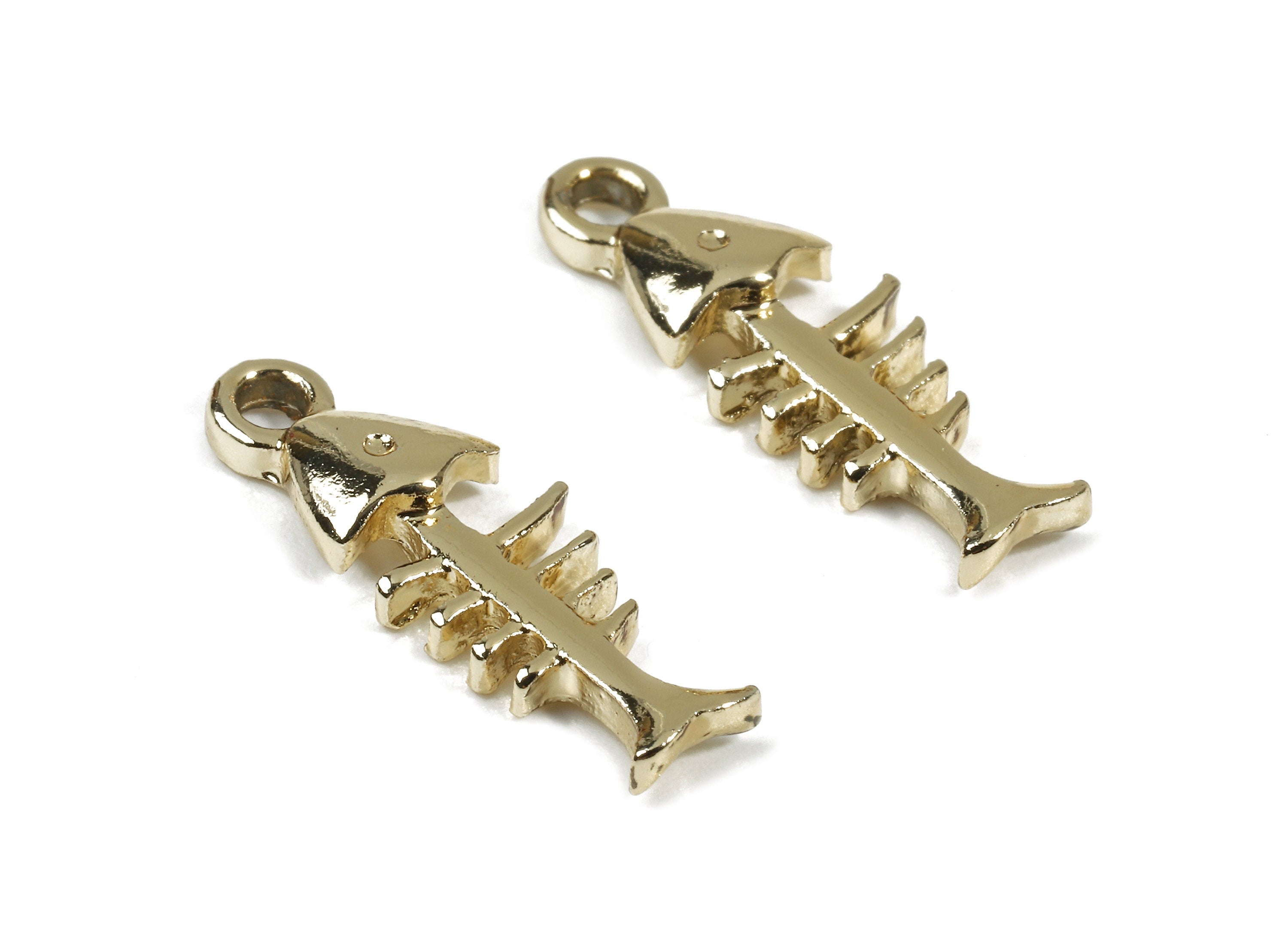 Alloy Fish Bones Charms - Zinc Alloy Fish Bones Earrings and Pendant - Gold Tone Plated - Earring Findings - 19.43x6.99x2.44mm - ZZ1514 - DOMEDBAZAAR