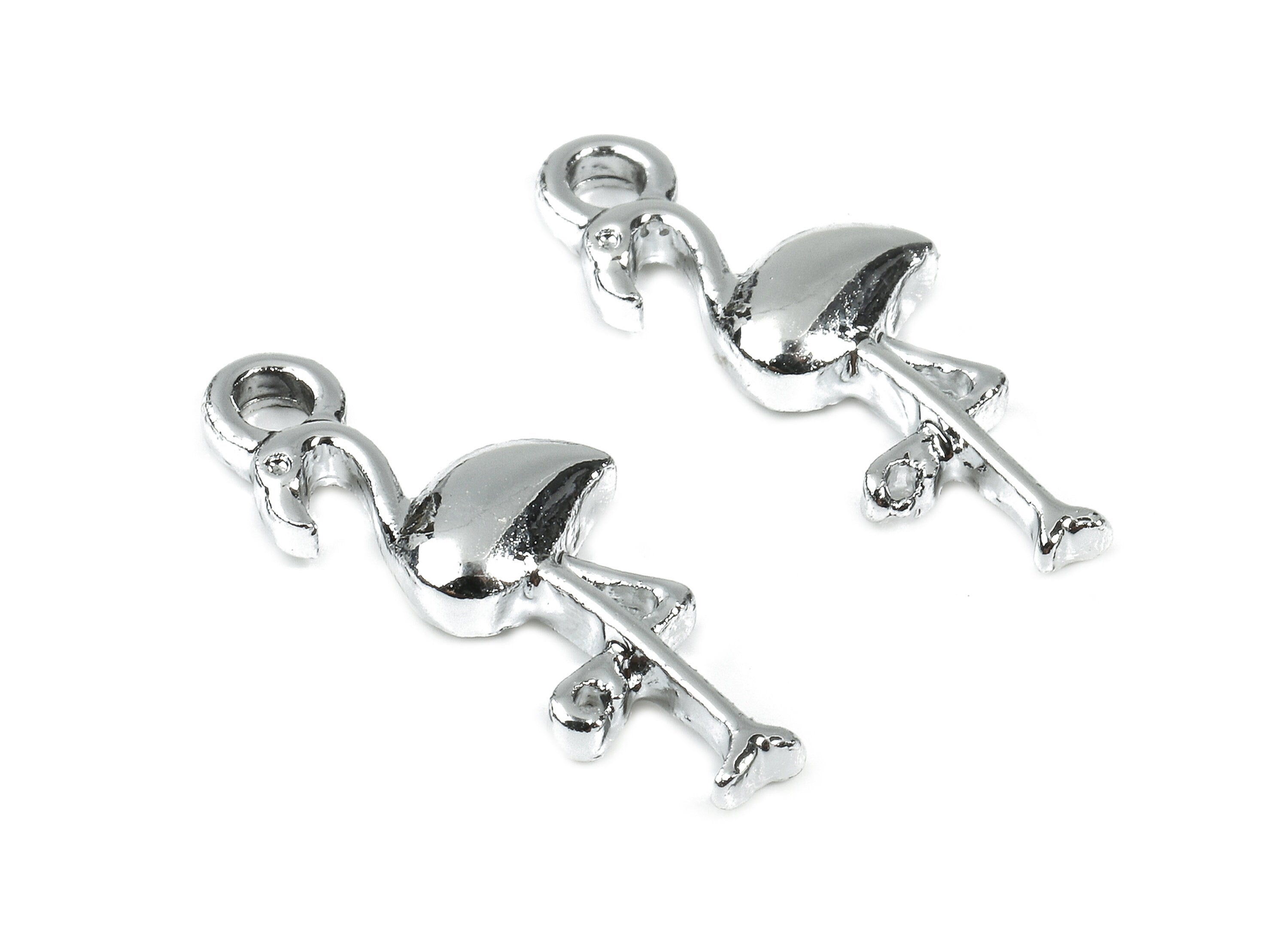 Alloy Flamingo Charms - Zinc Alloy Flamingo Earrings - Alloy Flamingo Pendant - Silver Tone Plated - 19.38x7.55x2.26mm - ZZ1469 - DOMEDBAZAAR